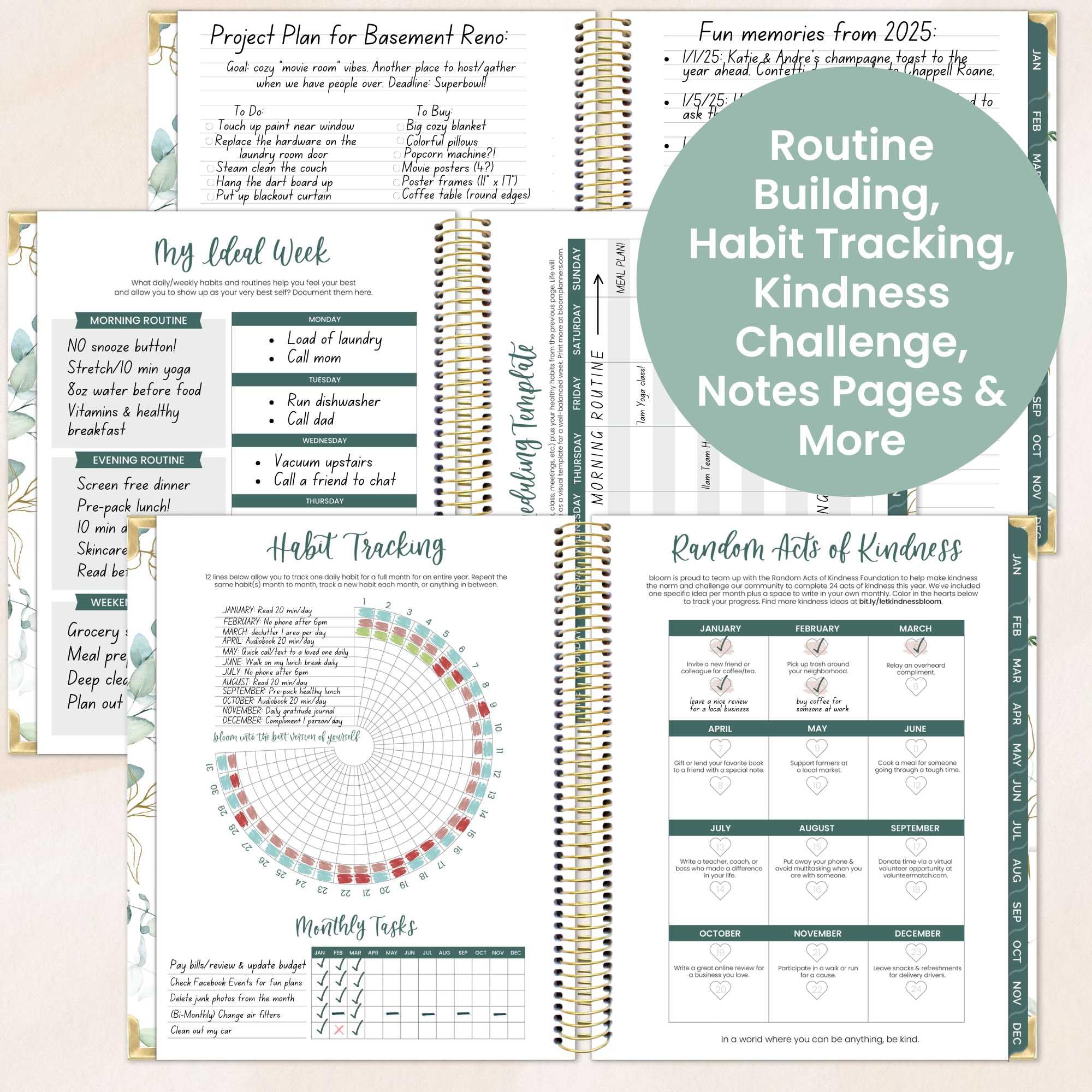 Bloom 2025 Hardcover Goal & Vision Planner - January to December 2025 Monthly/Weekly Organizer - 7.5