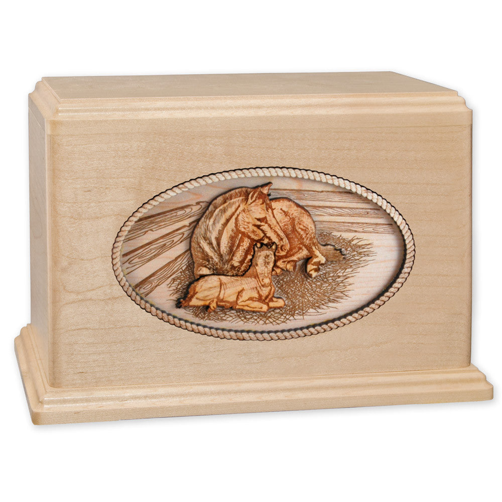 Forever Love Horses 3D Wood Inlay Companion Cremation Urn - Memorial Keepsake for Pet Ashes, Perfect for Home Display & Remembrance Ceremonies