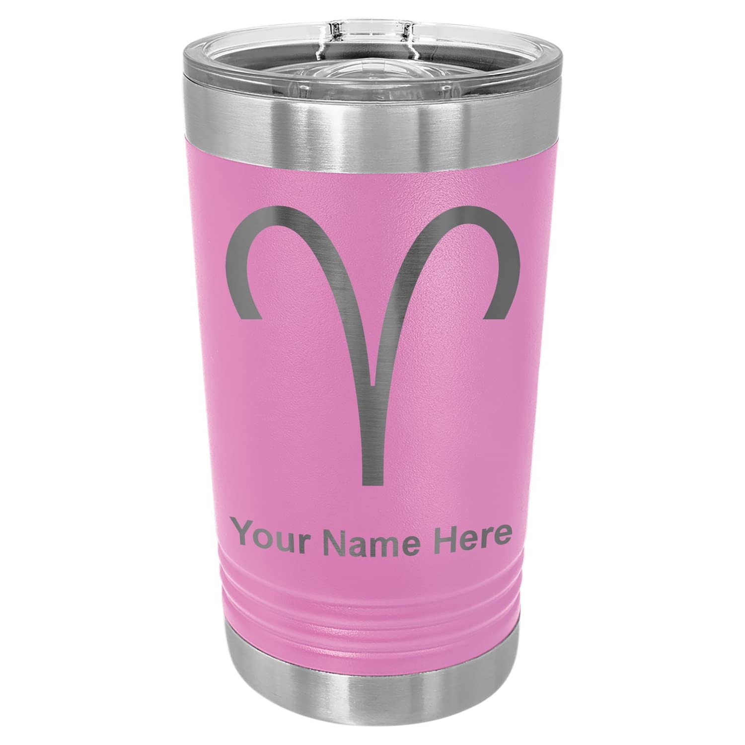 LaserGram 16oz Vacuum Insulated Stainless Steel Tumbler with Aries Zodiac Sign - Personalized Engraved Cup for Hot & Cold Drinks - Light Purple Travel Mug for Coffee, Tea, Beer & Outdoor Activities