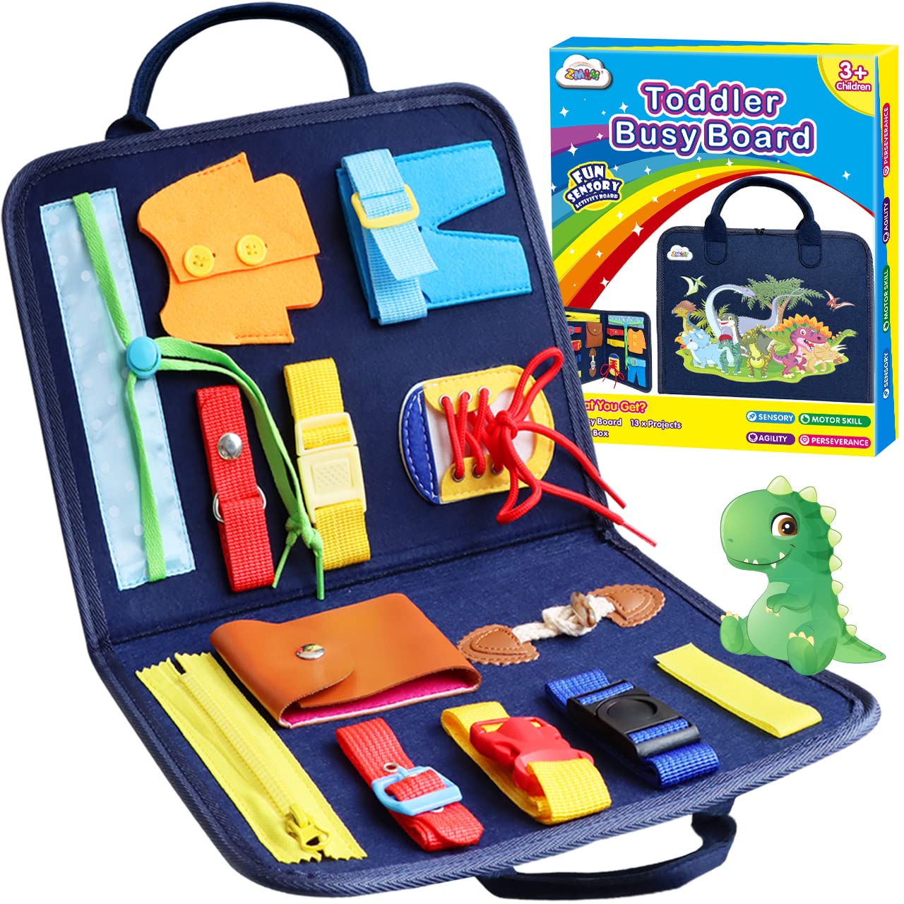 Montessori Busy Board for Toddlers 1-4 - Sensory Travel Toy for Fine Motor Skills - Perfect for Preschool Learning & Airplane Activities