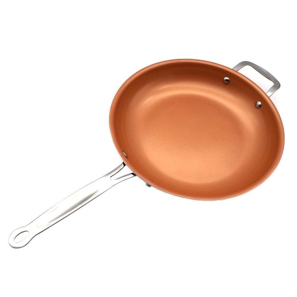 Nonstick Copper Wok Pan with Lid - Ceramic Frying Pan, Flat Bottom Induction Compatible Fry Pans Set with Steam Rack & Frying Basket | Perfect for Stir-Fry, Deep Frying & Steaming at Home