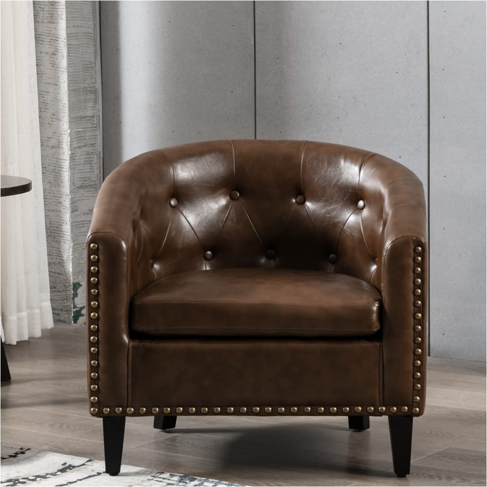Luxury PU Leather Tufted Barrel Tub Chair for Living Room, Bedroom & Club - Stylish Accent Seating for Home & Office Decor