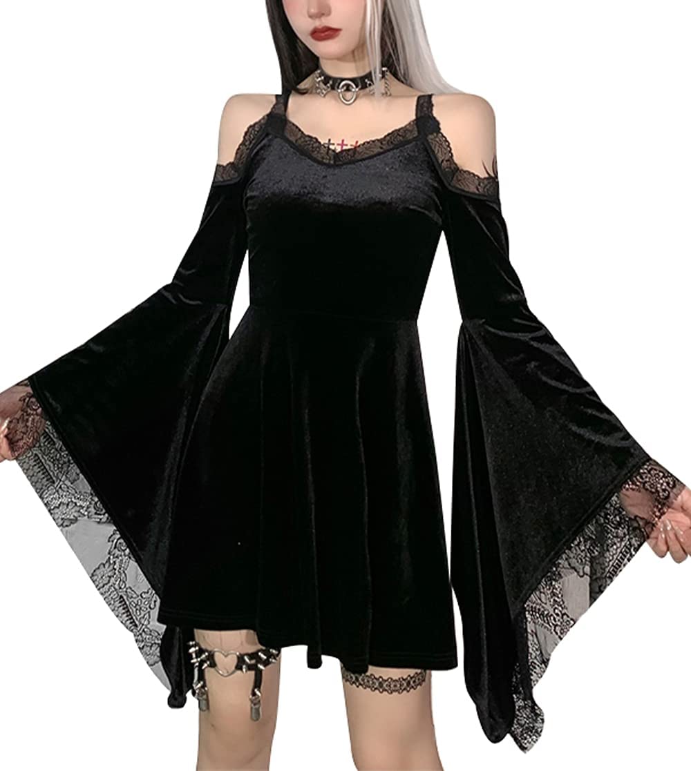 Gothic Dress for Women - Sexy Black Gothic Formal Dress for Holiday Party, Cocktail, Wedding Guest & Night Out | Elegant Lace Long Sleeve Maxi Dress for Halloween, Cosplay & Vampire Themed Events