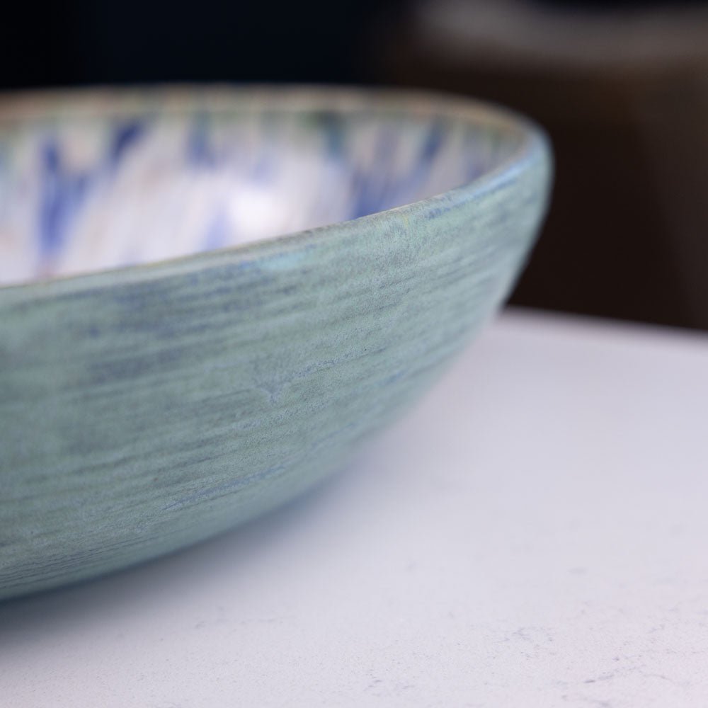 XXL Stoneware Decorative Serving Bowl with Dots - Handcrafted Ceramic Fruit & Salad Bowl - Perfect for Entertaining, Holiday Dinners & Farmhouse Table Decor