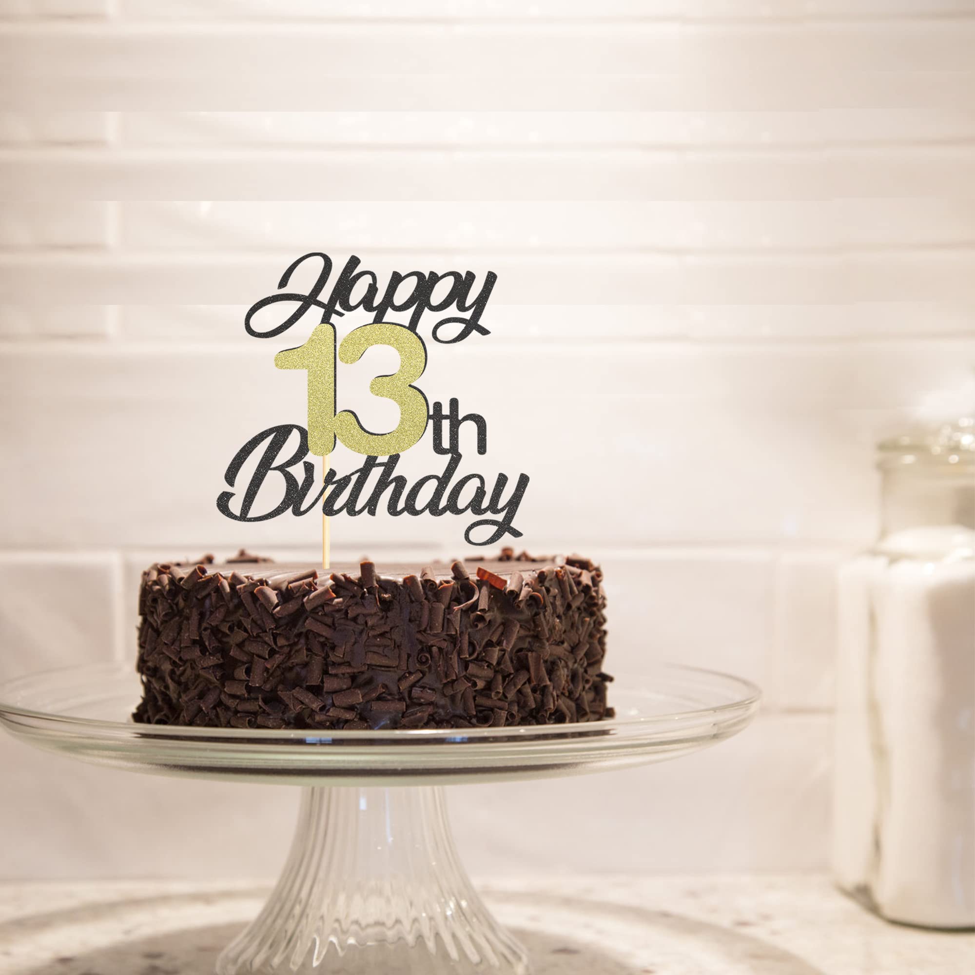Elegant Black & Gold Glitter 13th Birthday Cake Topper - Happy 13th Birthday Cake Decorations for Teen Party, Sweet 16, Quinceañera & Milestone Celebrations