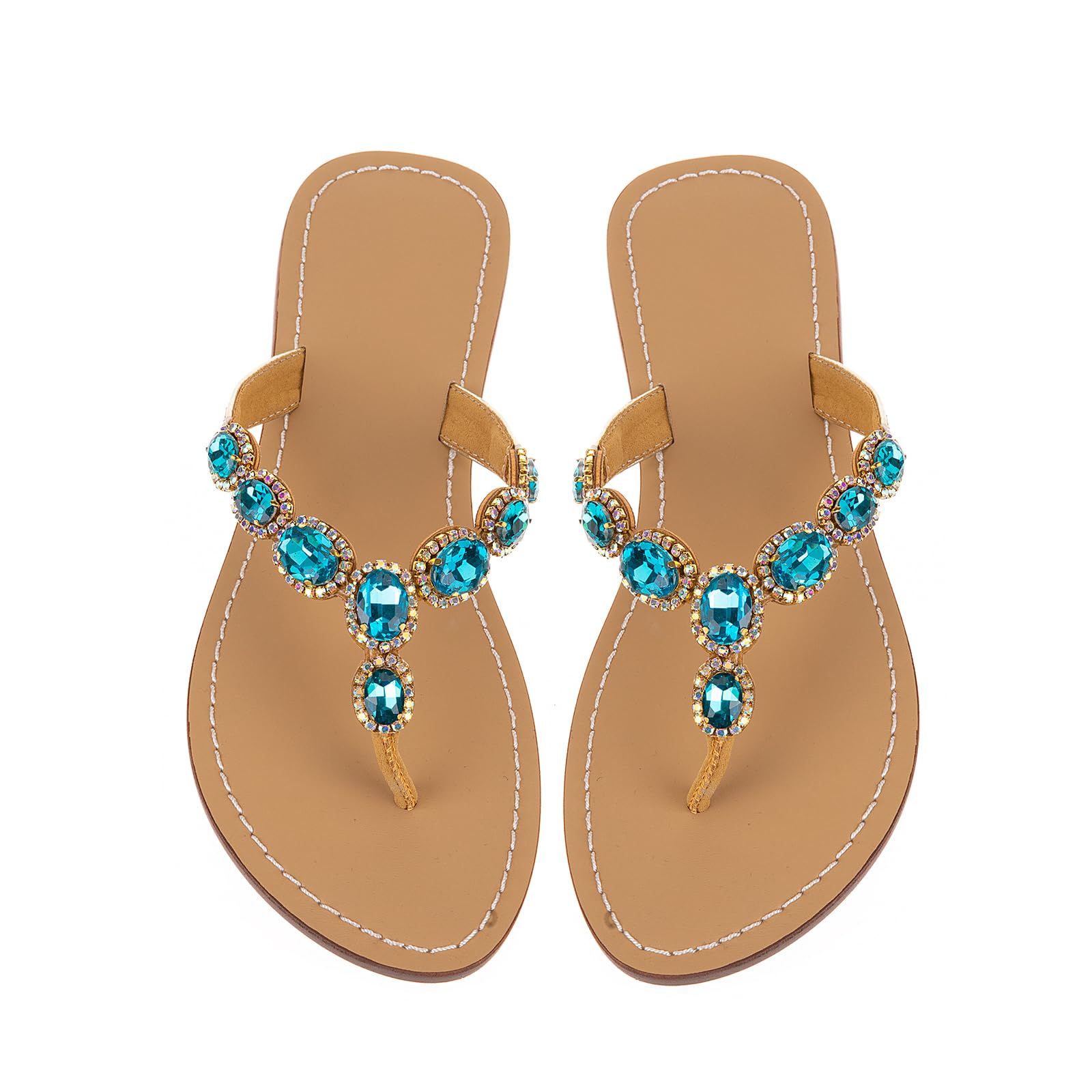 UTIKLIOU Women's Rhinestone T-Strap Flat Sandals - Stylish Summer Flip Flops with Thong Design for Beach, Pool & Casual Outings