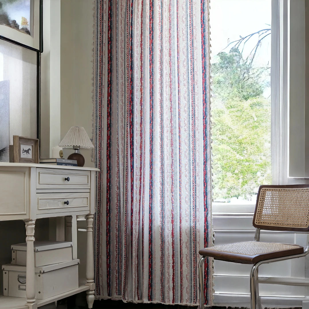 Edith Red Diamond Sheer Light Filtering Grommet Custom Curtains - Elegant Window Treatment for Living Room & Bedroom