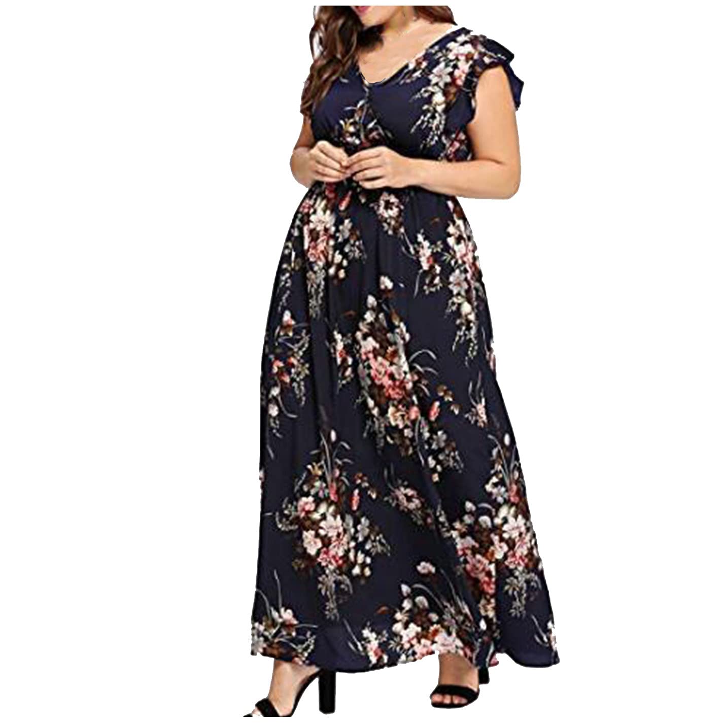 Women's Floral Maxi Dress - Sleeveless V-Neck Summer Casual Tunic Dress for Beach, Vacation & Outdoor Activities | Lightweight & Flowy Design