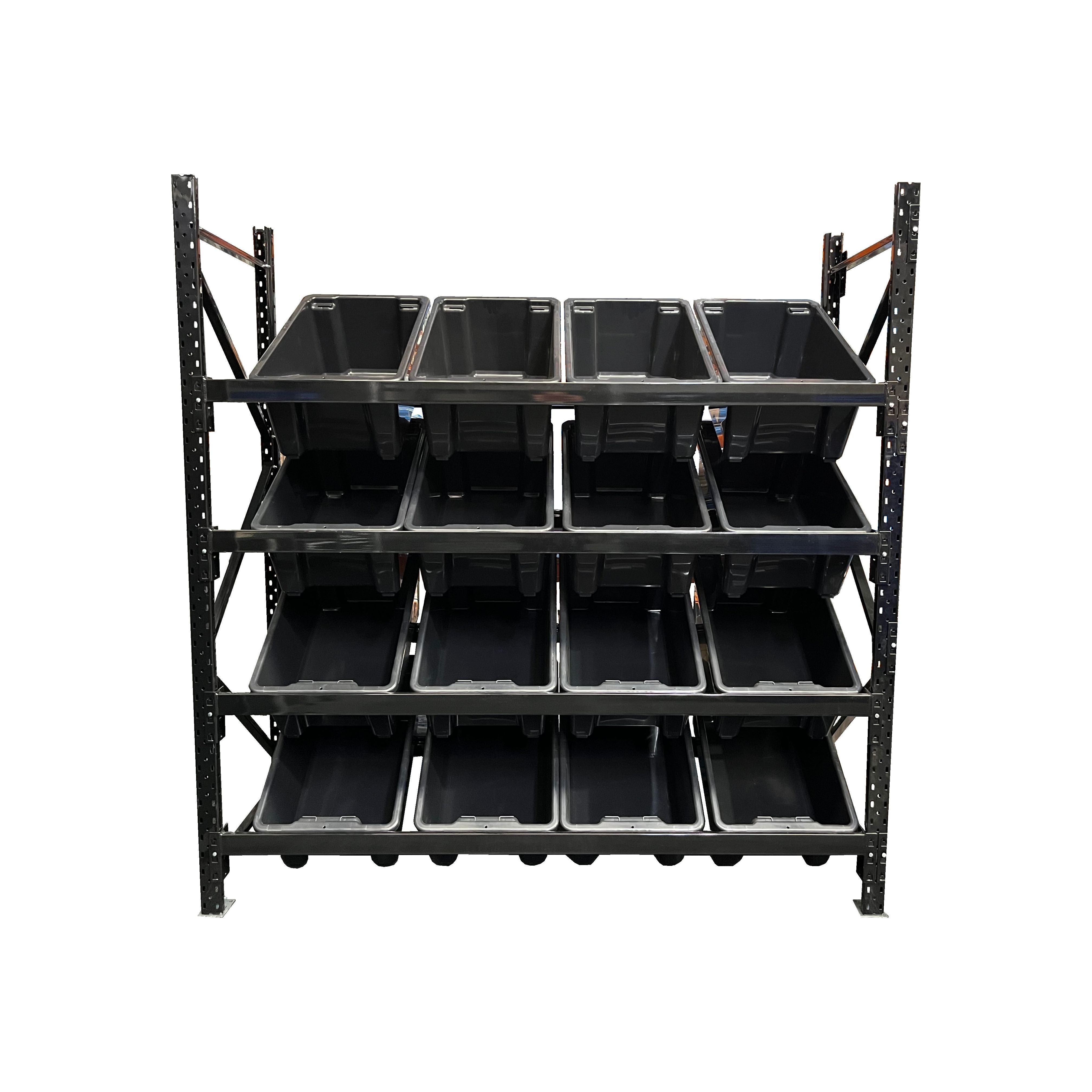 Black Long Span Shelving Package With Tubs - 2000mm High Storage Rack for Garage, Warehouse & Industrial Organization