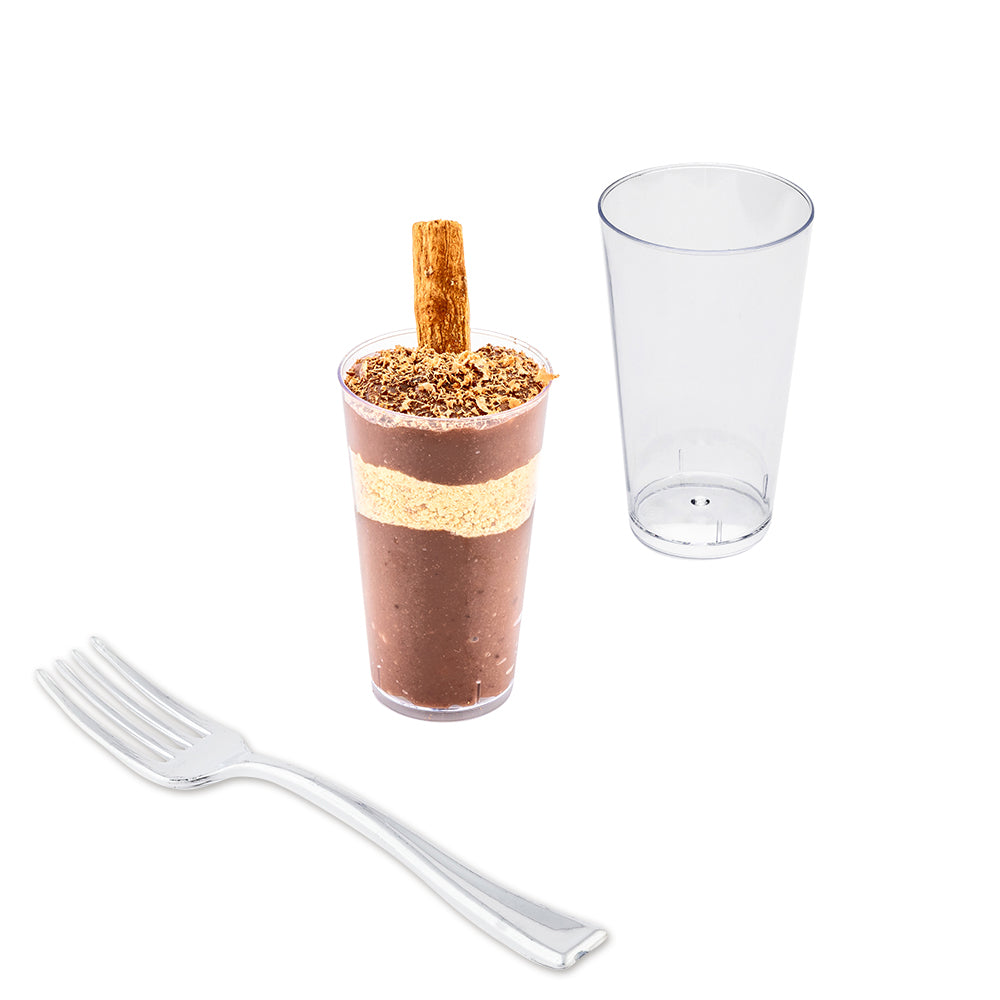 100-Pack 3 oz Round Clear Plastic Dessert Glasses with 100 Silver Mini Forks - Perfect for Parties, Weddings, and Catering Events