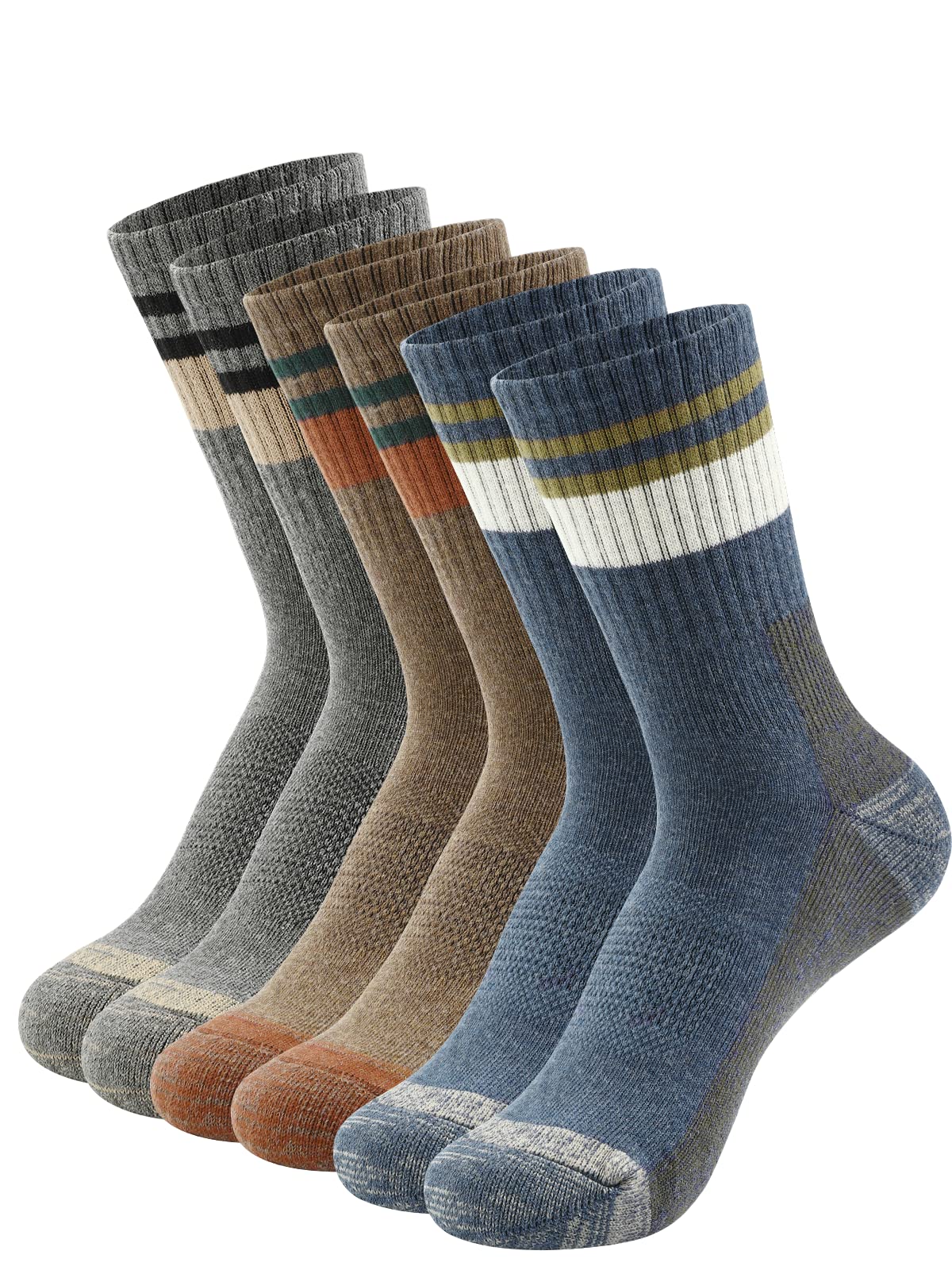 DOKUTOKU Men's Hiking Socks - Moisture Wicking Cushioned Crew Socks for Outdoor, Trekking & Athletic Boots - Perfect for Hiking, Camping & Mountain Climbing