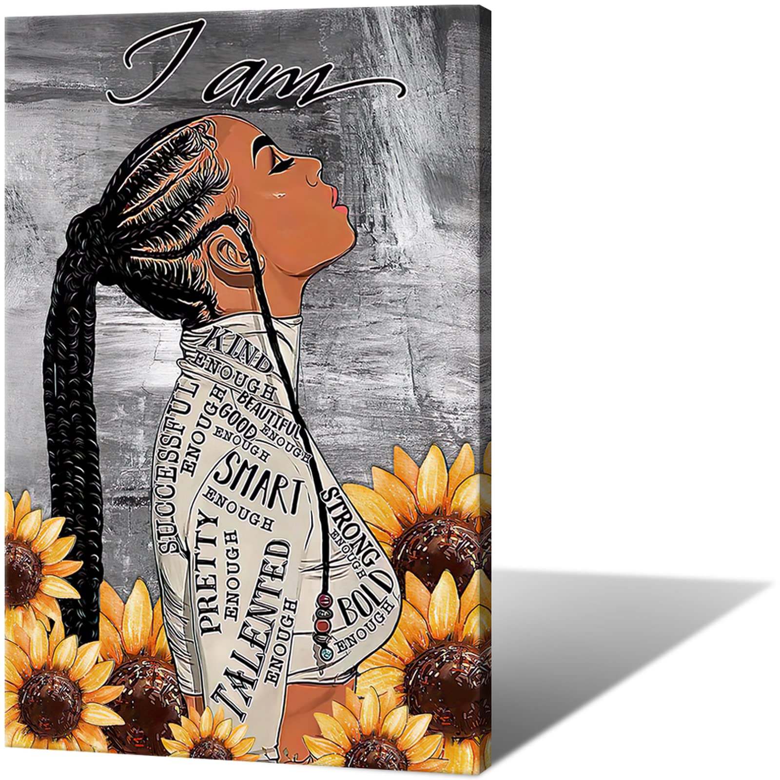 African American Wall Art - Black Girl & Woman Contemporary Portrait Abstract Paintings on Canvas | Black Art Prints for Home Decor | Perfect for Living Room, Bedroom & Bathroom