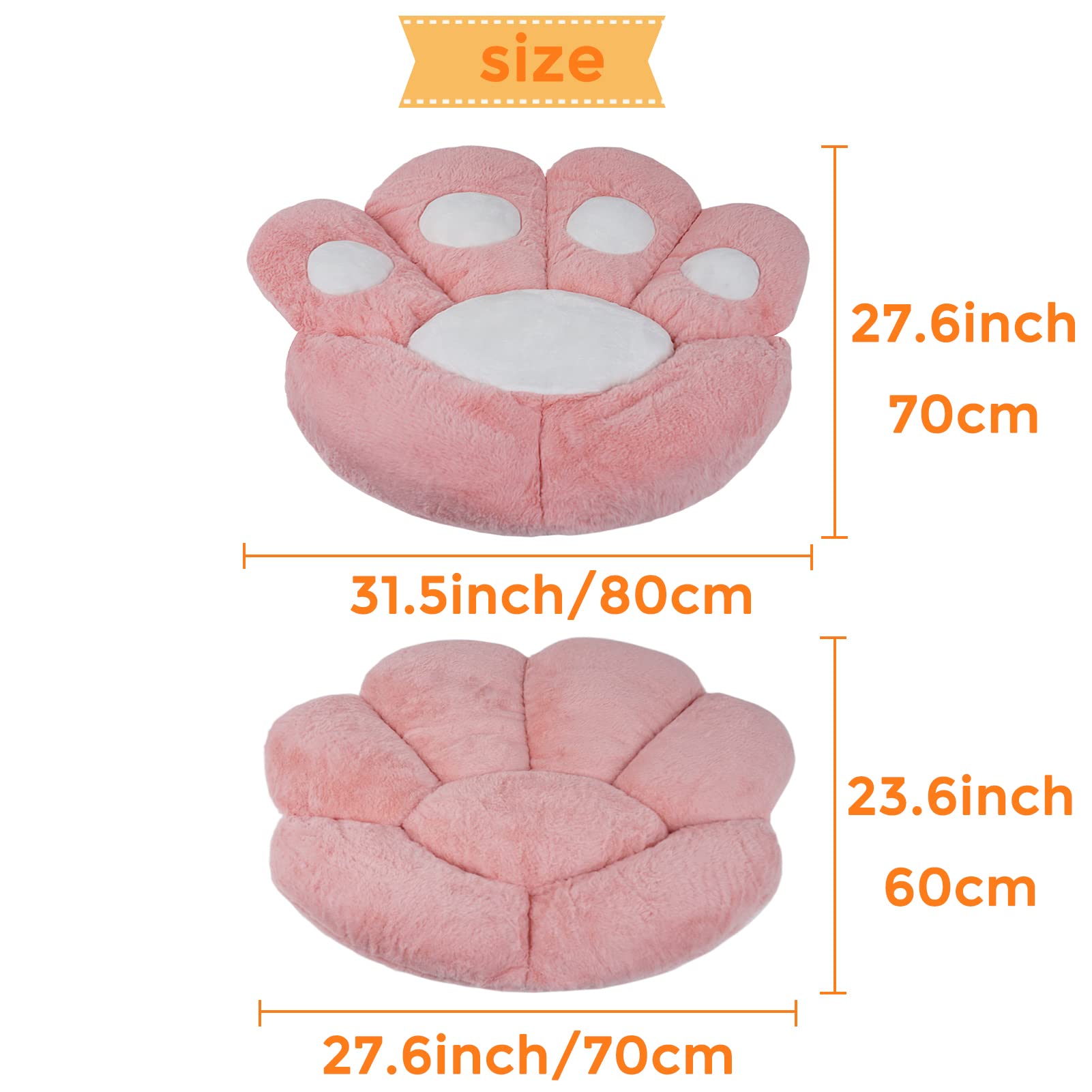 ELFJOY Plush Cat Paw Chair Cushion - Soft Comfort for Office & Gaming Chairs - 80x70cm Pink Home Decor Pillow - Perfect for Work, Study, and Relaxation