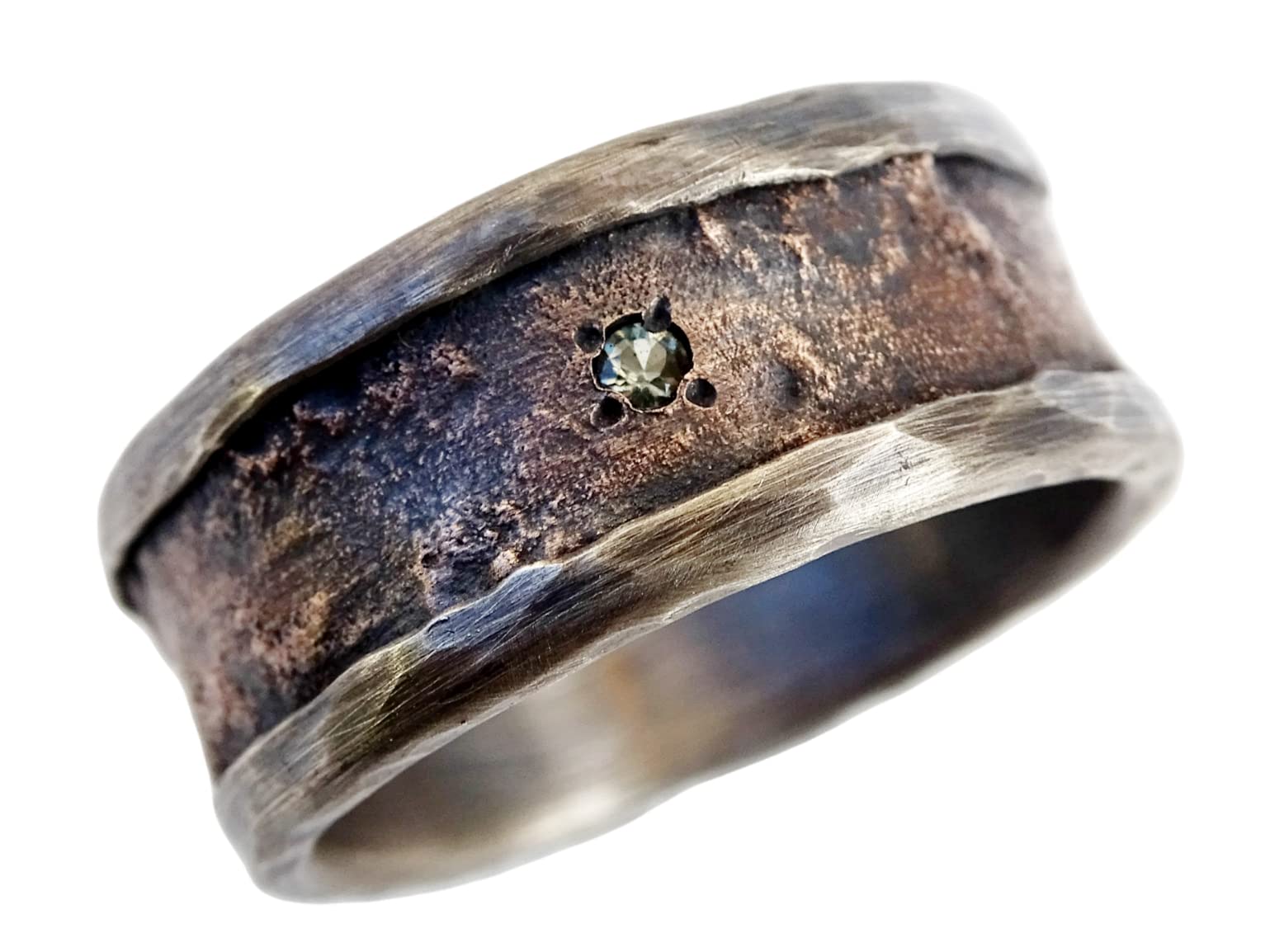 Unique Silver Bronze Men's Ring - Personalized Raw Gemstone Engagement & Wedding Band - Rustic Big Size Birthstone Ring for Men - Perfect for Gifts, Proposals, and Everyday Wear