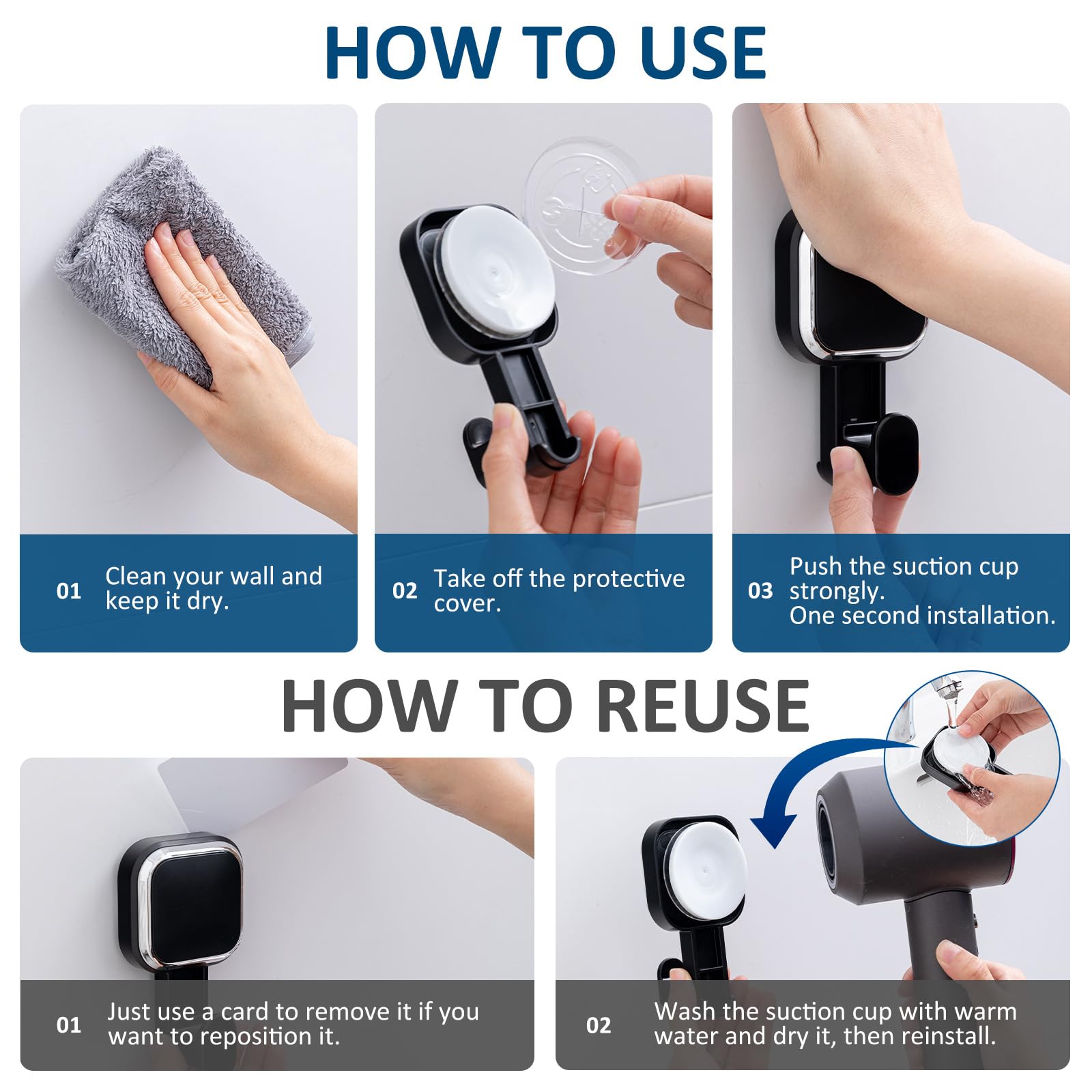 Damage-Free Hanging Suction Cup Shower Hooks - Powerful Vacuum Suction Loofah & Towel Holder for Bathroom - Easy Install & Remove - Black (4 Pack) - Perfect for Organizing Shower Accessories, Hanging Sponges & Washcloths