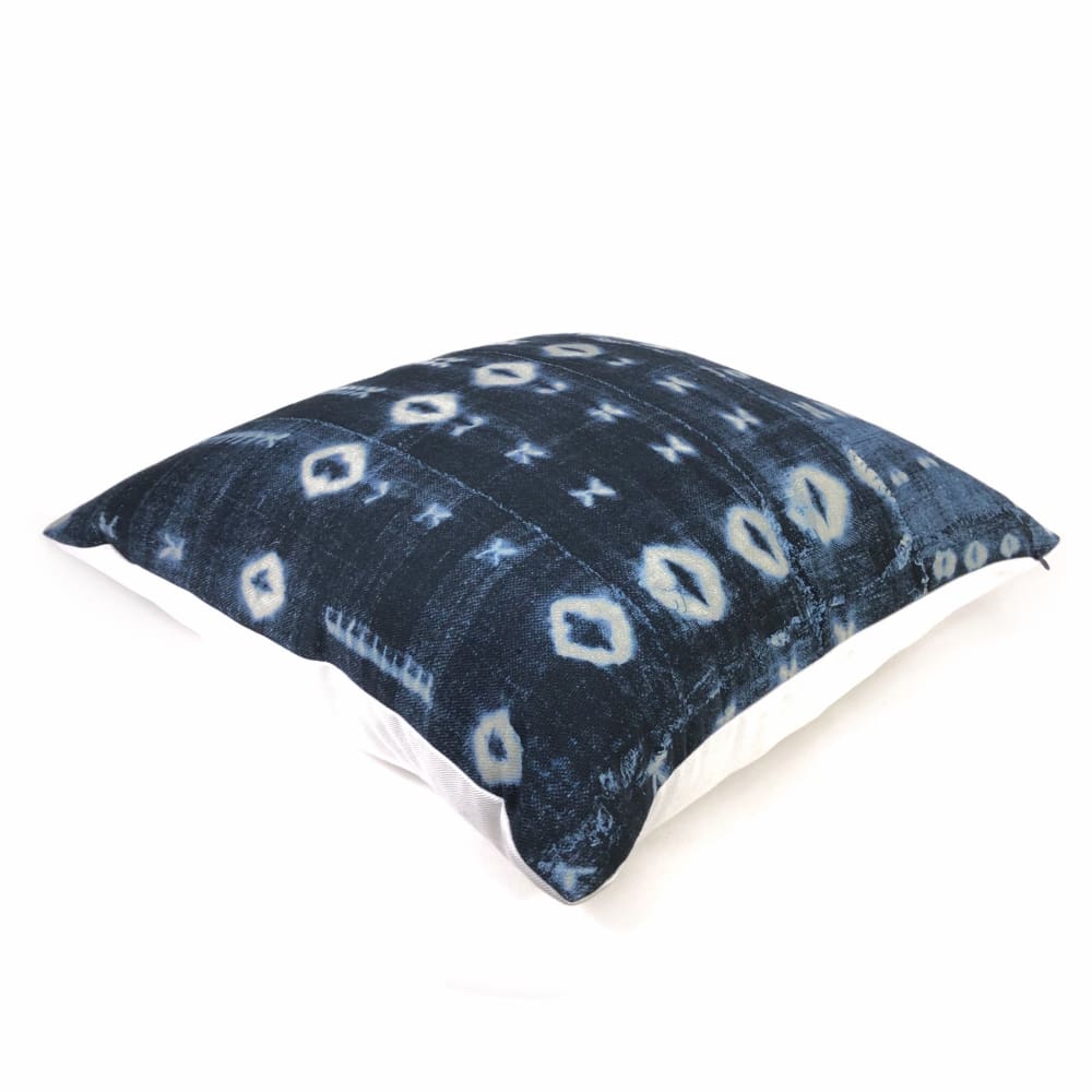 African Mudcloth Style Pillow Cover - Navy Blue & White Handmade Boho Decorative Throw Pillow Case for Sofa, Bedroom & Living Room Decor