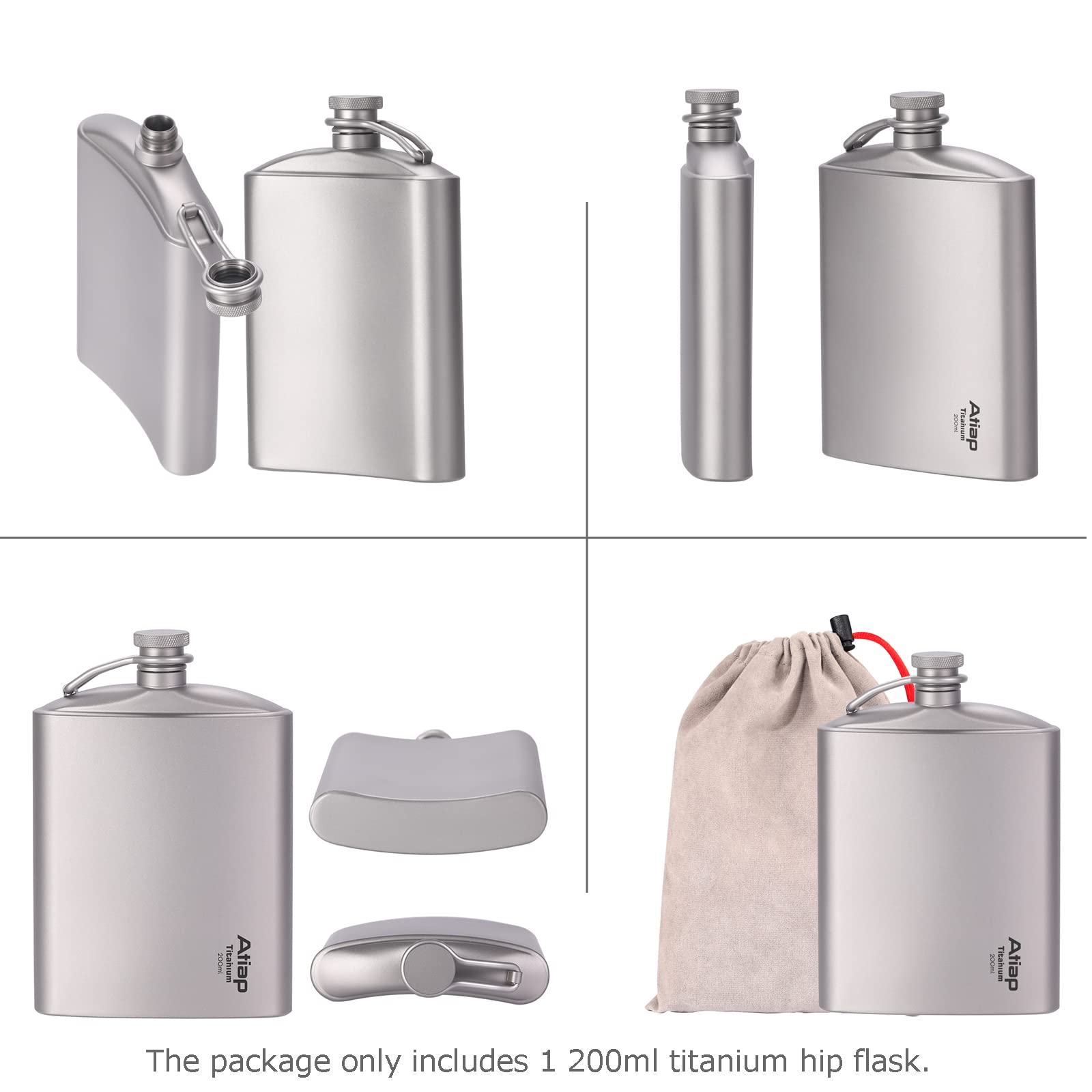 Premium 260ML Titanium Hip Flask with Funnel & Cap - Lightweight Outdoor Portable Liquor Flask for Camping, Hiking, Travel & Gifts