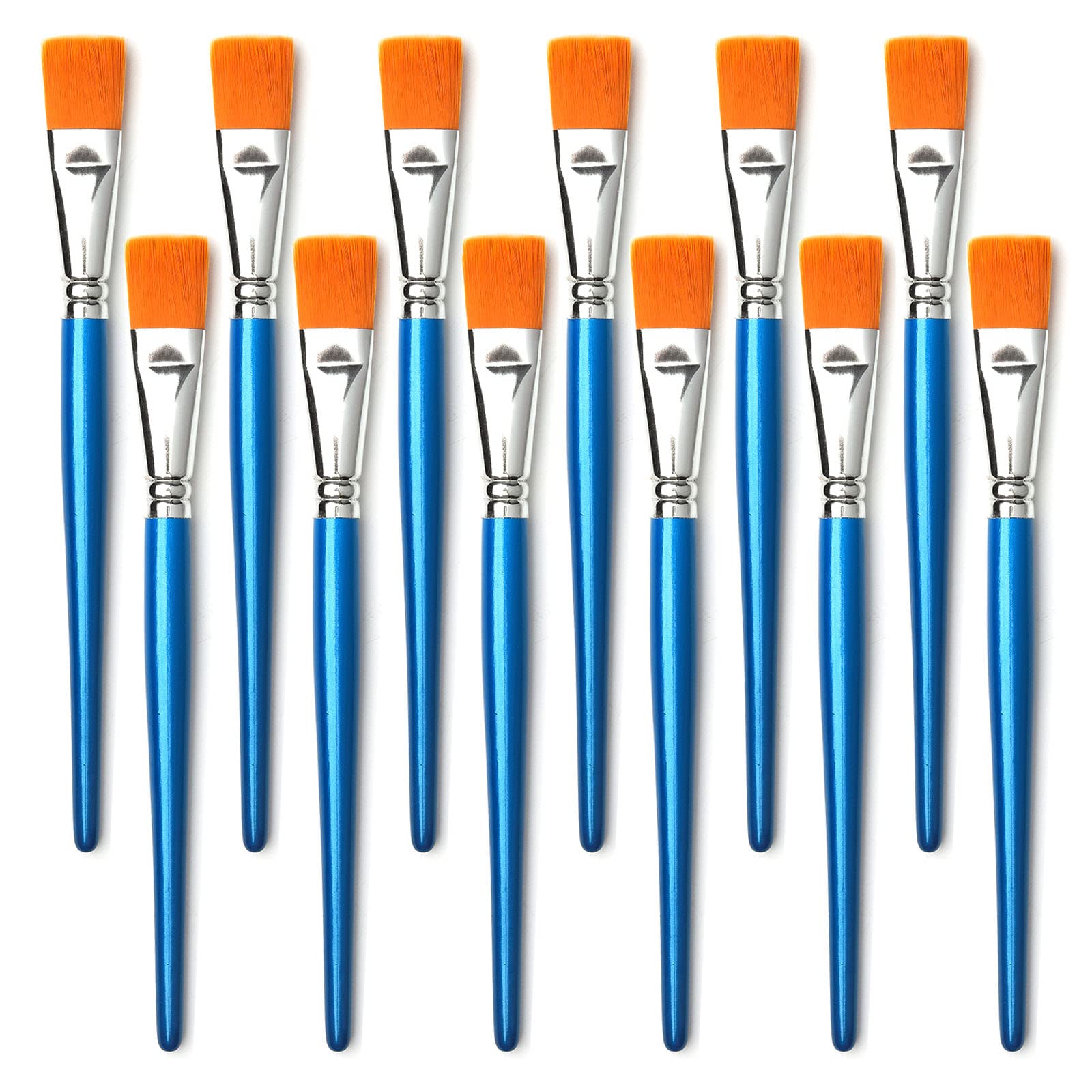 1 Inch Flat Paint Brushes for Acrylic, Oil & Watercolor Painting - 12 Pack Professional Synthetic Artist Brushes with Wooden Handle - Ideal for Canvas, Crafts, Face & Body Art - Perfect for Beginners & Professional Artists