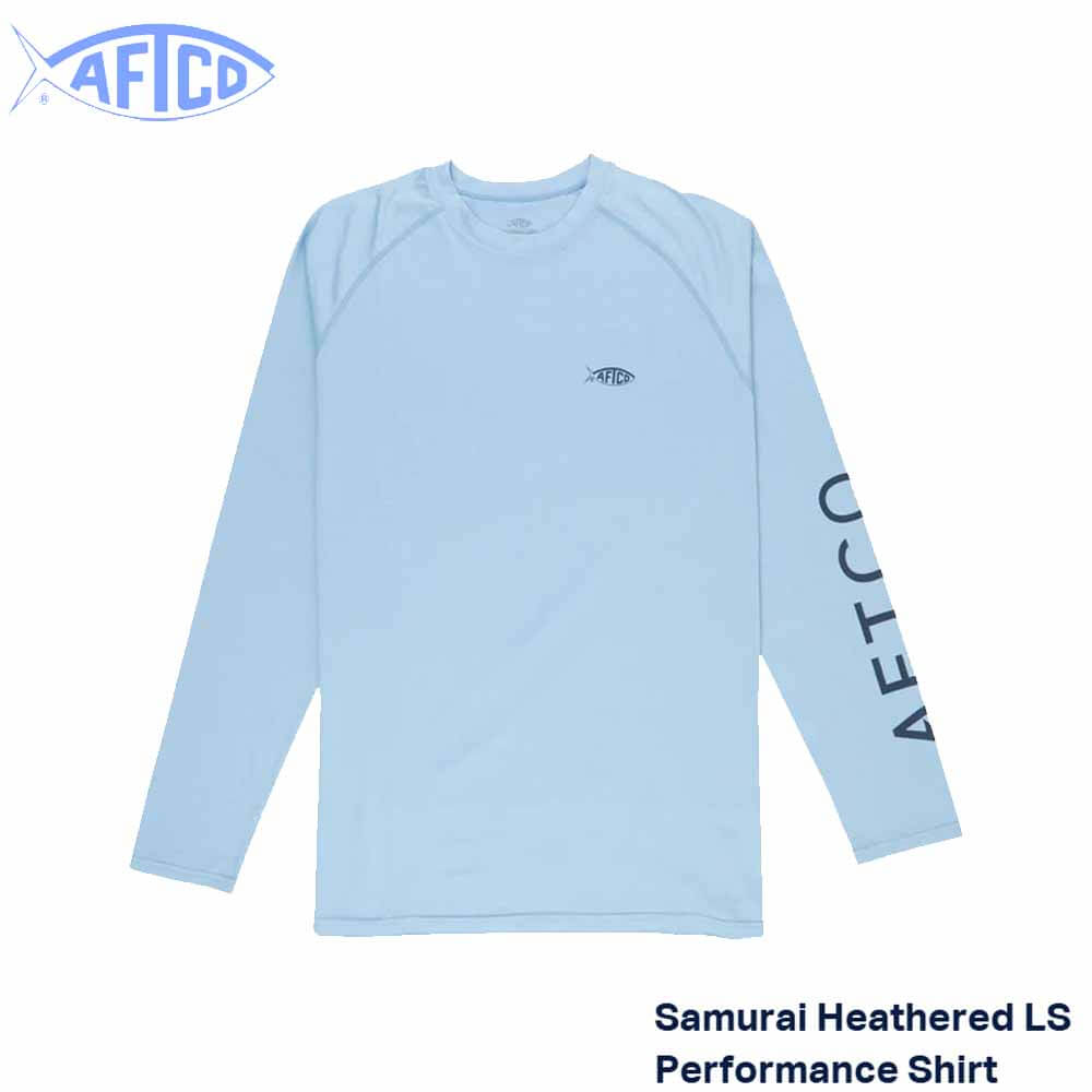 AFTCO Magnum Blue Heather Samurai 2 Long Sleeve Performance Fishing Shirt - UV Protection & Quick Dry for Saltwater & Freshwater Fishing