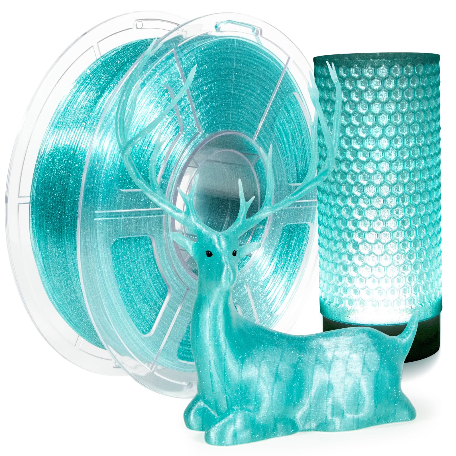 Premium IEMAI Clear PETG Filament 1.75mm - Transparent Glitter Light Blue 3D Printer Filament | High-Speed Printing Up to 600mm/s | 1kg Spool for Artistic Creations, Home Decor & DIY Projects | Perfect for Cosplay Props, Vases & Custom Gifts
