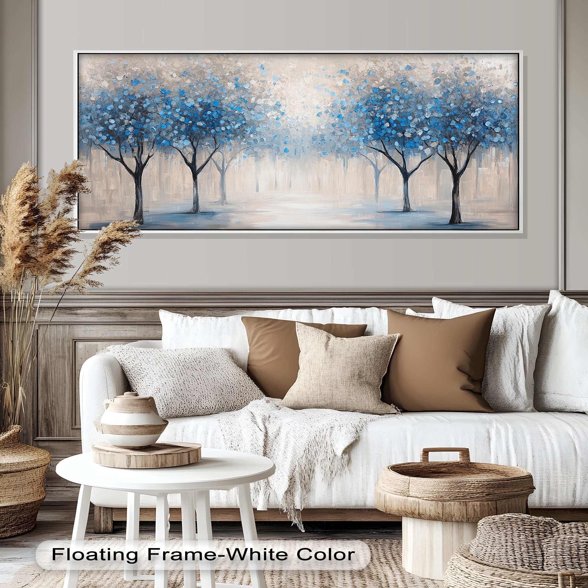 Blue Blossom Trees Wall Art - Floral Oil Painting Canvas Print for Living Room, Bedroom & Office Decor | Nature Inspired Home Decor