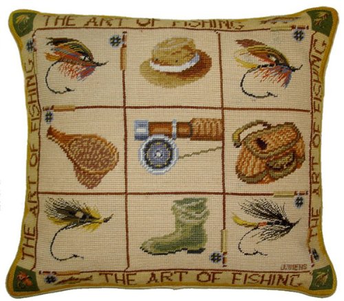 Premium 16x18 Inch Needlepoint Fishing Pillow - Perfect for Anglers, Home Decor & Outdoor Enthusiasts