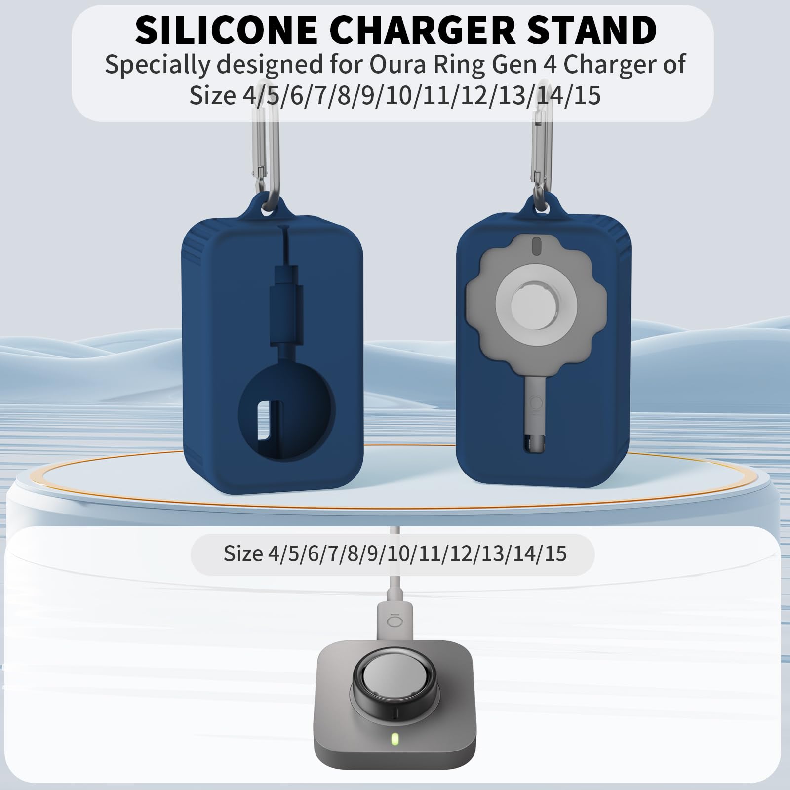 Silicone Charger Protector Cover for Oura Ring 4 Charger - Shockproof Case Compatible with Oura Ring Charger Sizes 4-15 (Deep Blue) - Perfect for Travel, Gym & Everyday Protection