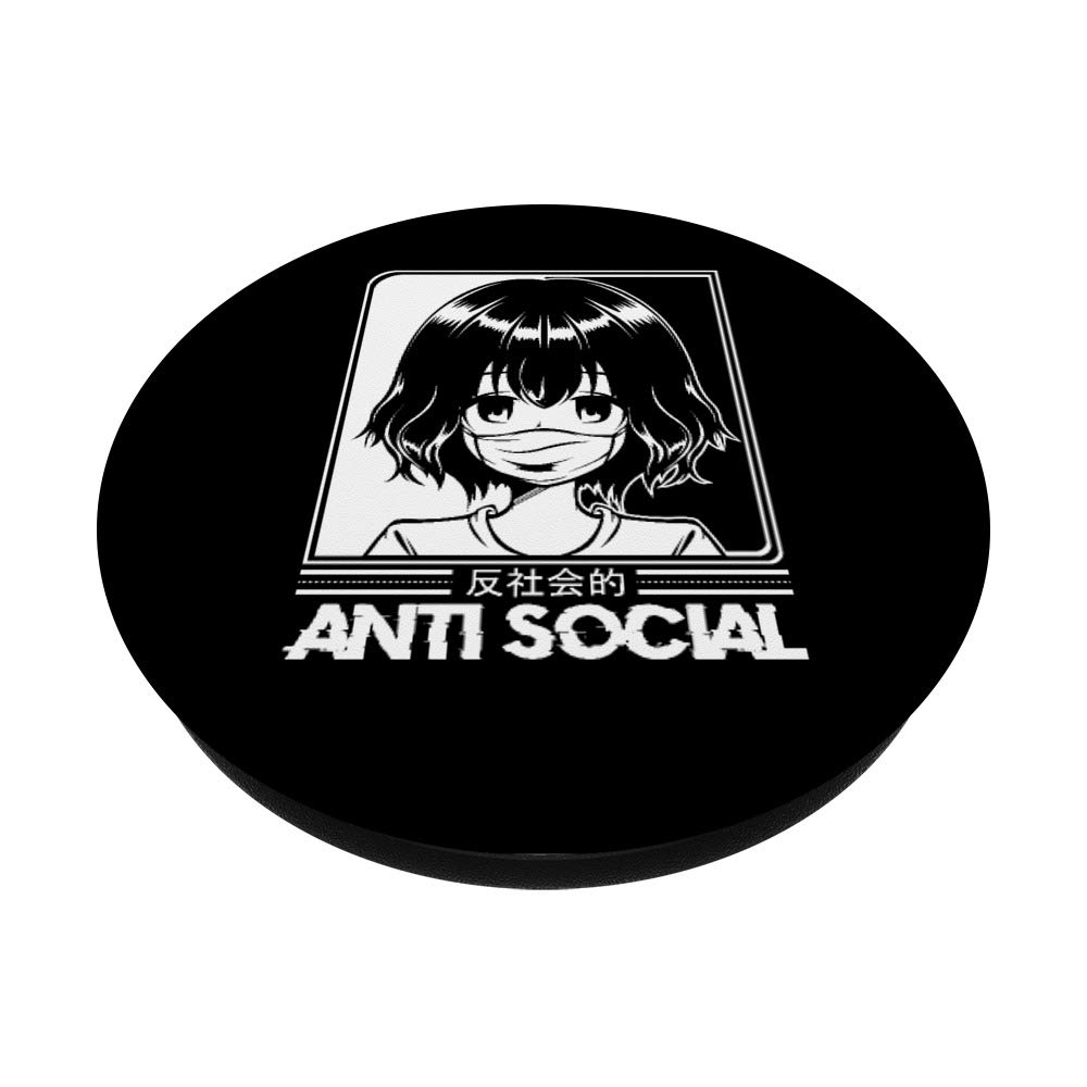 Anti Social Anime Otaku Kawaii Manga Japanese Art Comic PopSockets PopGrip - Swappable Phone Grip for iPhone, Samsung & Tablets - Perfect for Anime Fans, Gaming & Daily Use