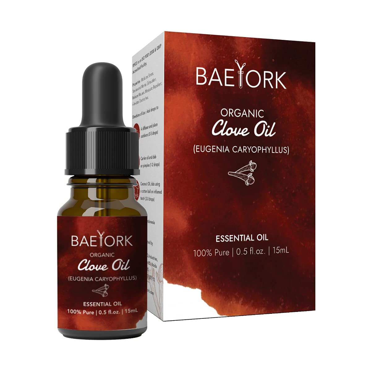 Baeyork 100% Pure Organic Indonesian Clove Essential Oil - 15ml | PETA Certified Cruelty-Free & Vegan | Aromatherapy, Diffusers, DIY Skincare, Massage & Home Fragrance