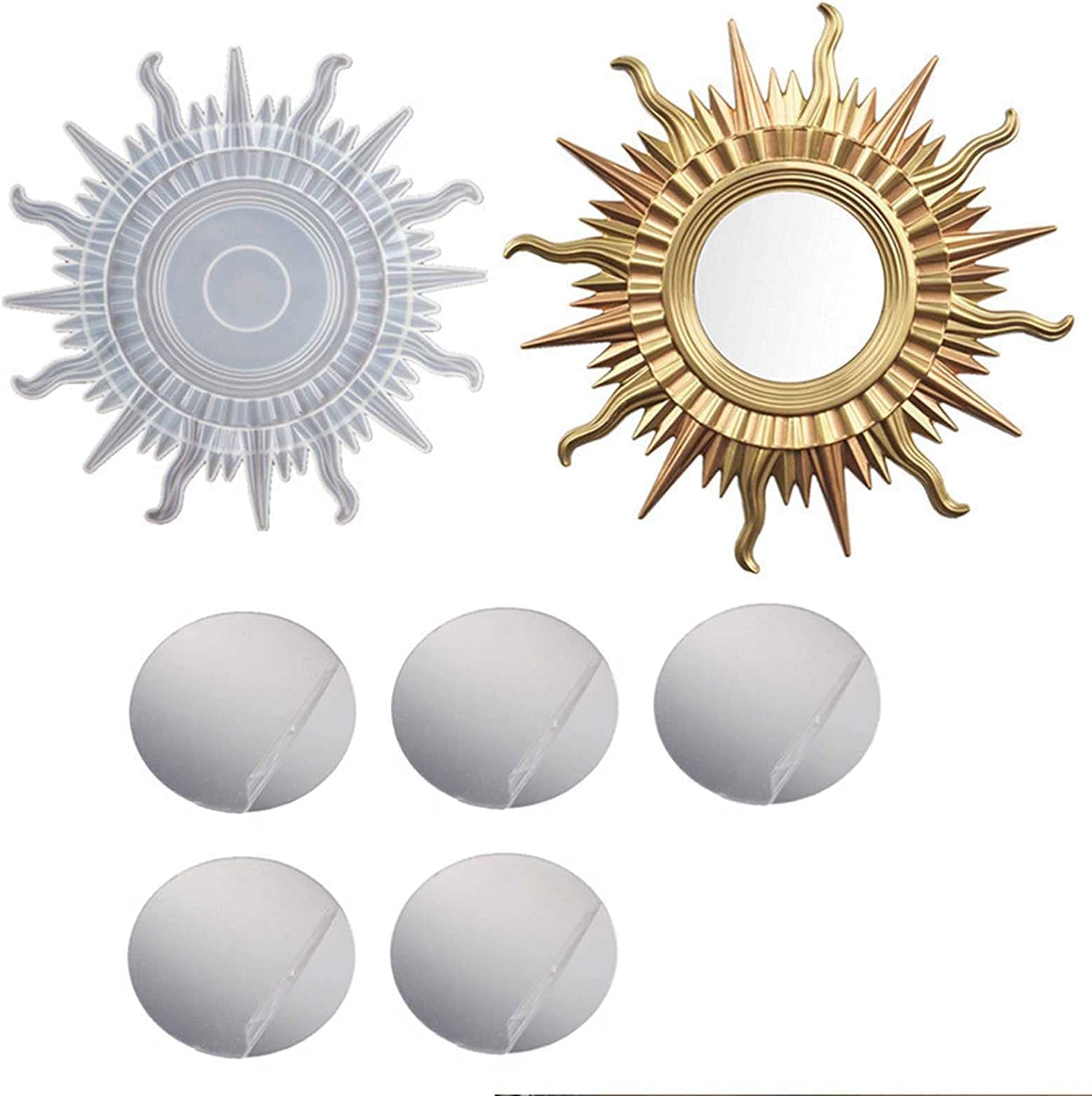 Sun Mirror Resin Mold Set - 5 Pcs Round Silicone Molds for DIY Resin Casting, Wall Mirror Making, Sun-Themed Home Decor & Art Crafts - Perfect for DIY Projects, Wall Art, and Boho Home Decoration