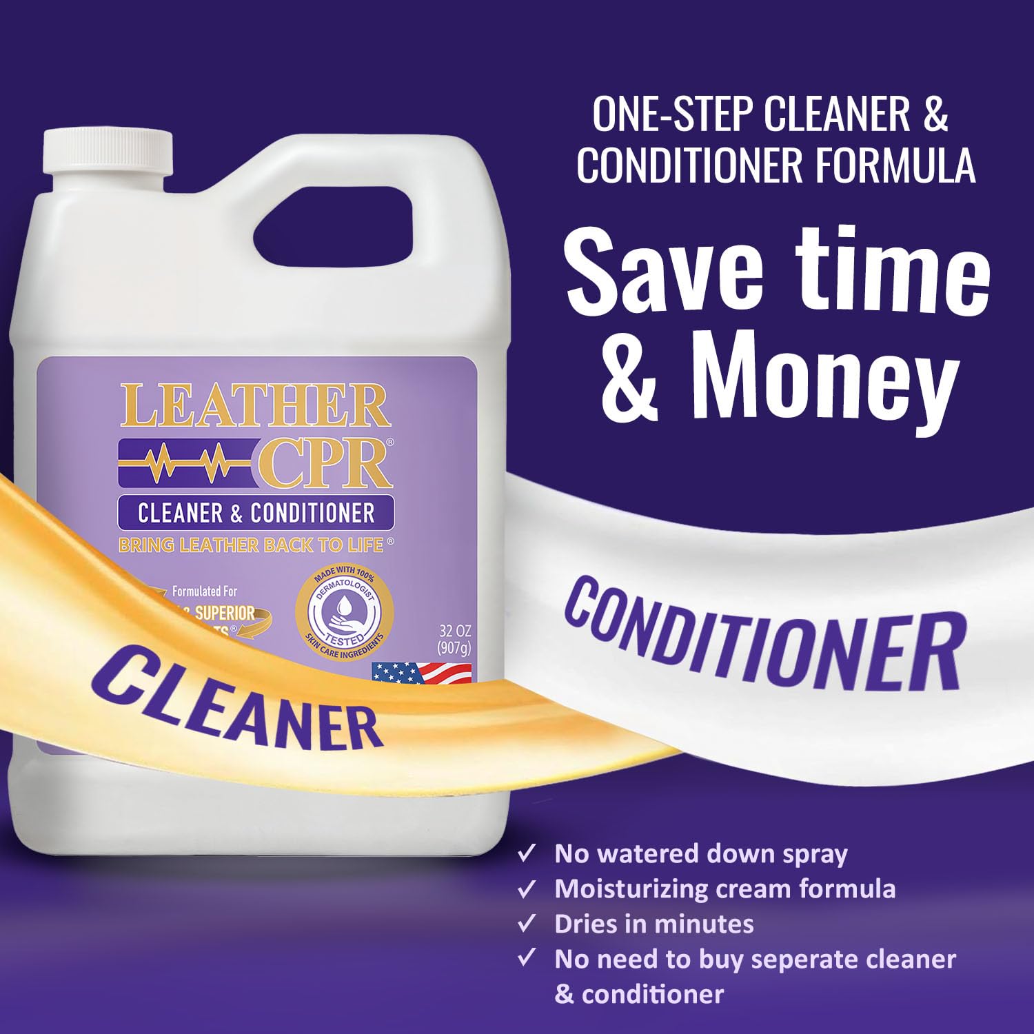 Leather CPR Cleaner & Conditioner - 32 oz Leather Care for Couches, Purses, Furniture & Car Seats | Restores & Protects Leather | Ideal for Home, Office & Auto Use
