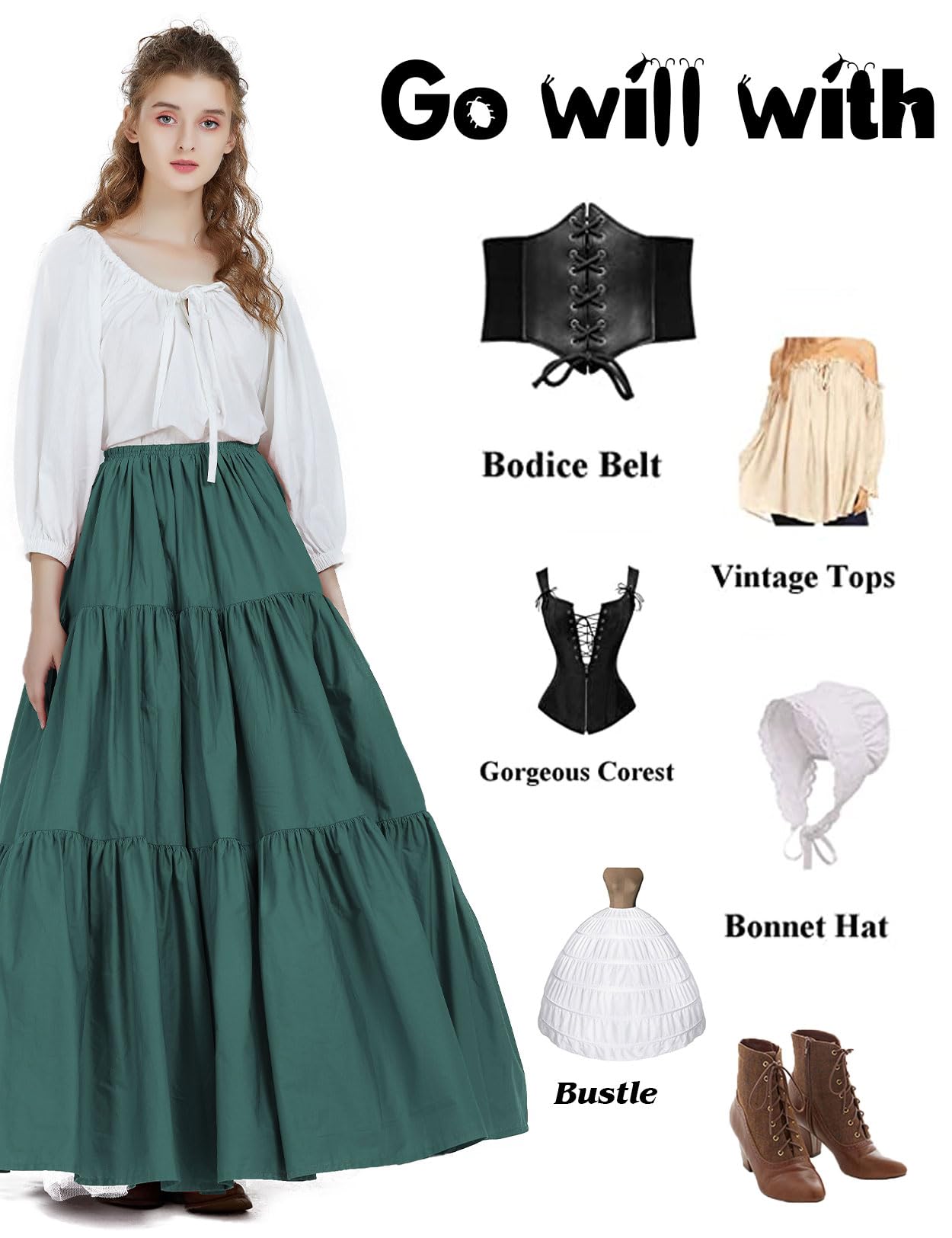 BEAUTELICATE Women's 100% Cotton Victorian Maxi Skirt - Medieval Renaissance Boho Gypsy Long Skirt for Women | Perfect for Renaissance Fairs, Cosplay & Boho Fashion