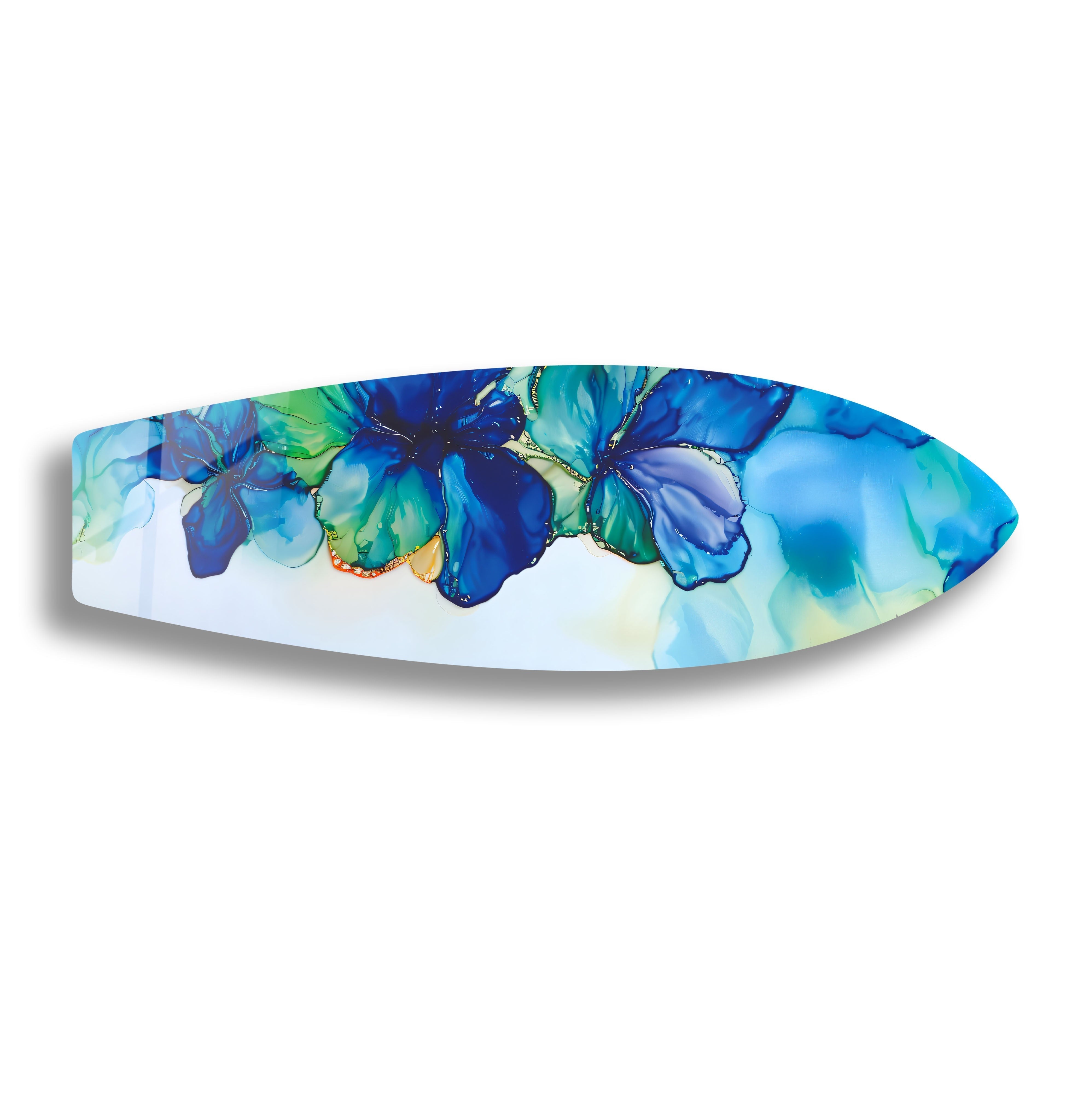 Blue Alcohol Ink Flower Surfboard Wall Art - Handmade Coastal Decor for Beach House, Living Room & Bedroom - Unique Ocean Themed Painting for Home & Office