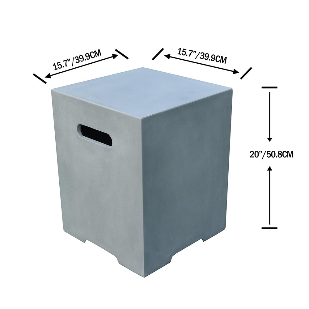 **20 Inch Square Light Grey Propane Tank Cover - Fire Pit Accessory & Outdoor Side Table - Fits Standard 20 lb Tank - Hide Unsightly Tanks in Style - Perfect for Patio, Deck, and Backyard Gatherings**