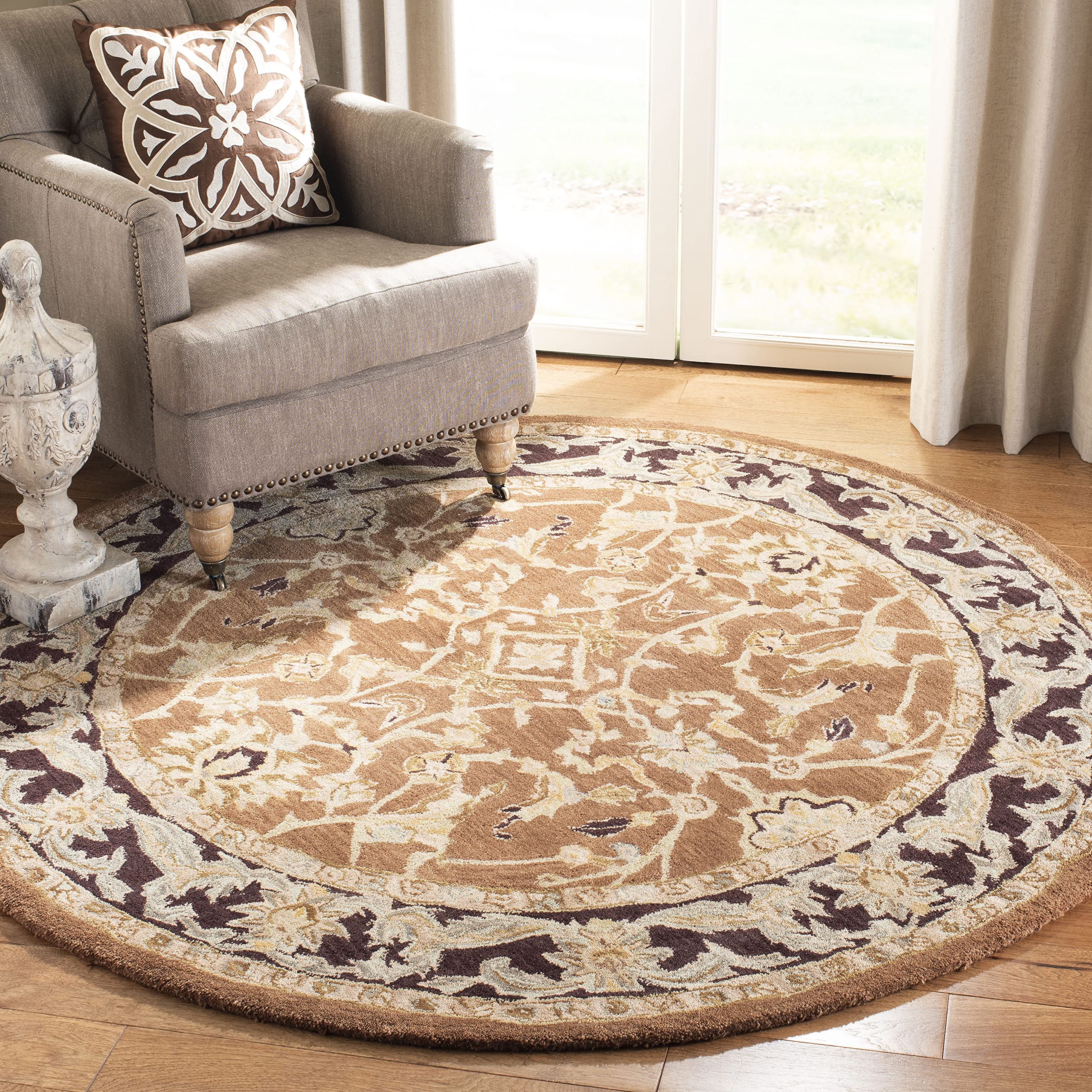 SAFAVIEH Anatolia Collection 8' Round Brown Plum AN545A Handmade Traditional Oriental Premium Wool Area Rug - Perfect for Living Room, Bedroom, or Dining Room Decor