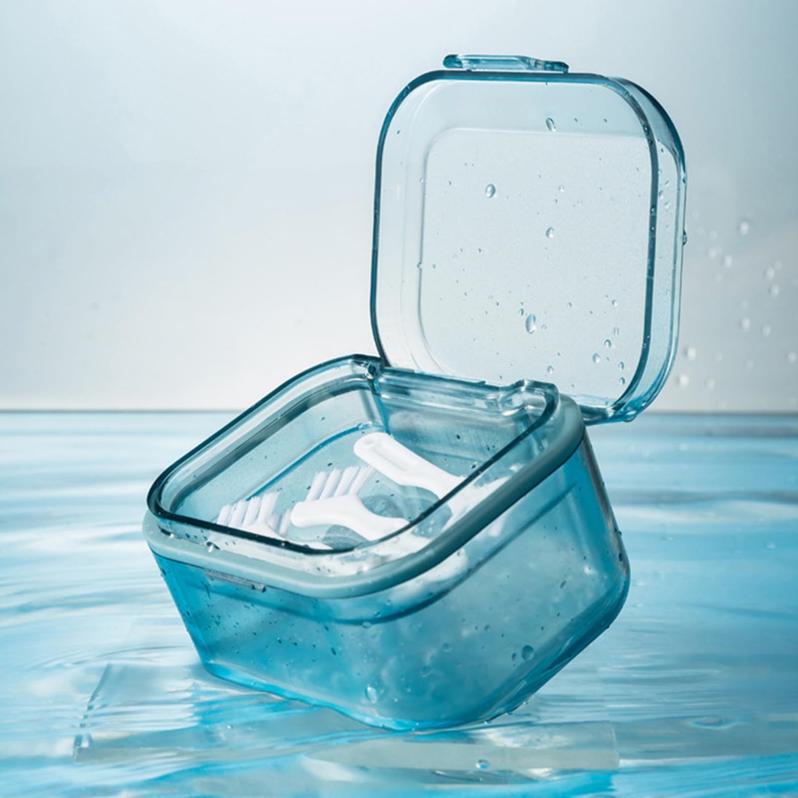 Transparent ABS Denture Case with Lid & Brush - Food Grade Storage for Elderly - Ideal Travel & Home Use