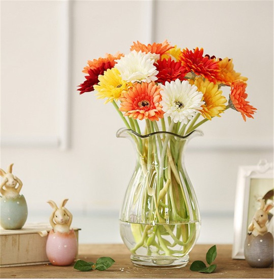 10 Pack Artificial Silk Barberton Daisy Flowers - White Fake Flowers for Home Decor, Living Room, Table Centerpiece - Perfect for Weddings, Parties & Office Decorations