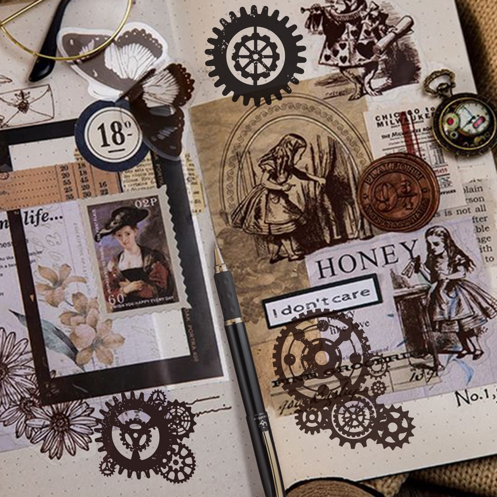 GLOBLELAND Steampunk Mechanical Gears Clear Stamps - Vintage Silicone Rubber Stamps for Scrapbooking, Journaling & Card Making (4.3 x 6.3 Inch) - Perfect for DIY Crafts, Bullet Journals & Handmade Greeting Cards