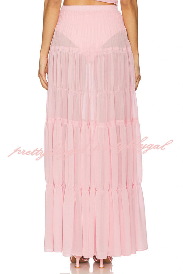Elegant Chiffon Elastic Waist A-Line Maxi Skirt for Women - Flowy Summer Beach Dress, Boho Party Outfit & Casual Daywear