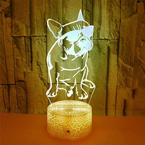 3D French Bulldog LED Night Light - Touch Control, 7 Color Changing Table Lamp for Home Decor, Kids Room, Birthday Gift | Optical Illusion Desk Light for Bedroom, Nursery, Christmas Decorations