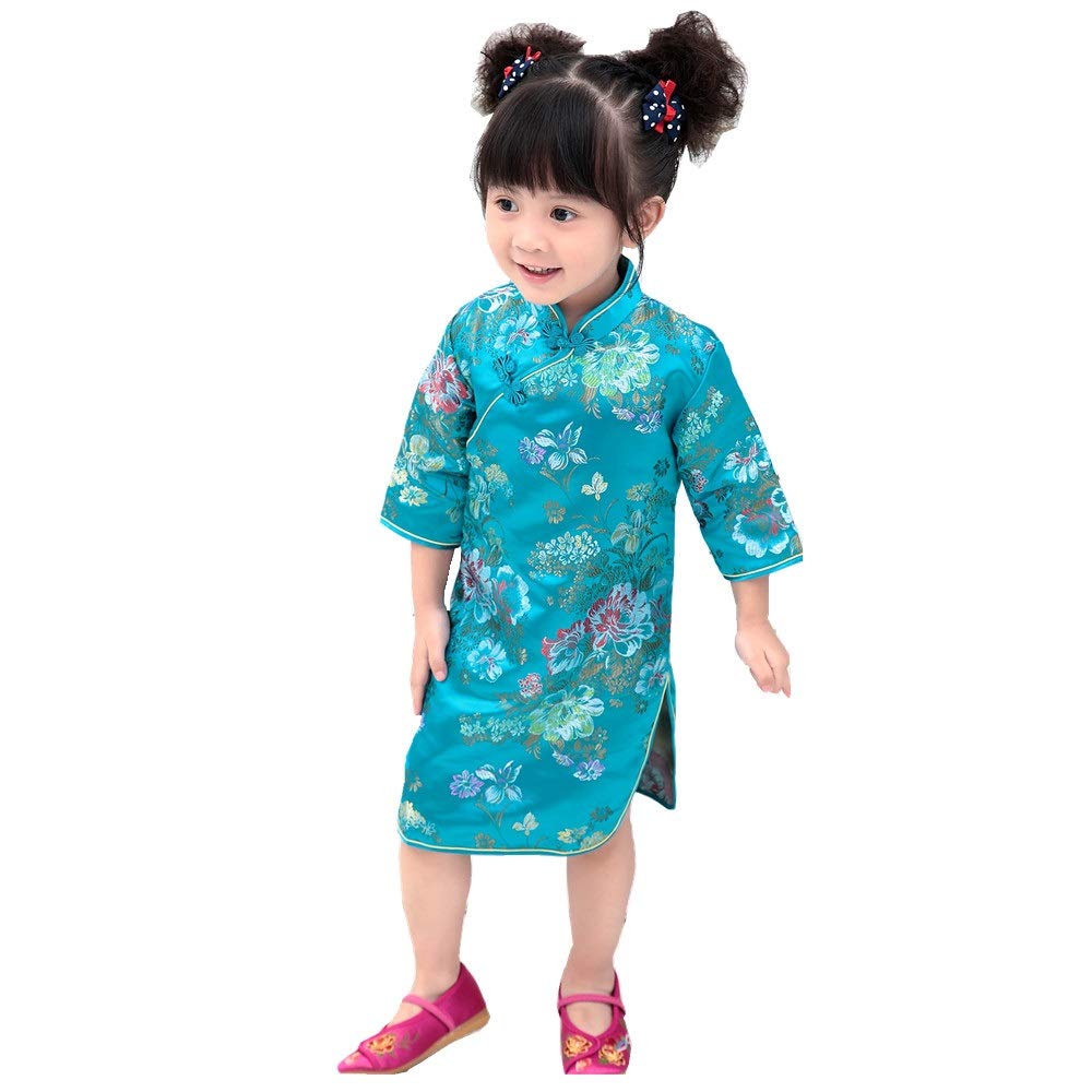 Elegant Peony Rose Qipao Cheongsam Dress - Half Sleeve Chinese Traditional Wedding Dress for Girls, Princess Birthday Party Costume | Perfect for Tea Ceremony, Cultural Events & Special Occasions