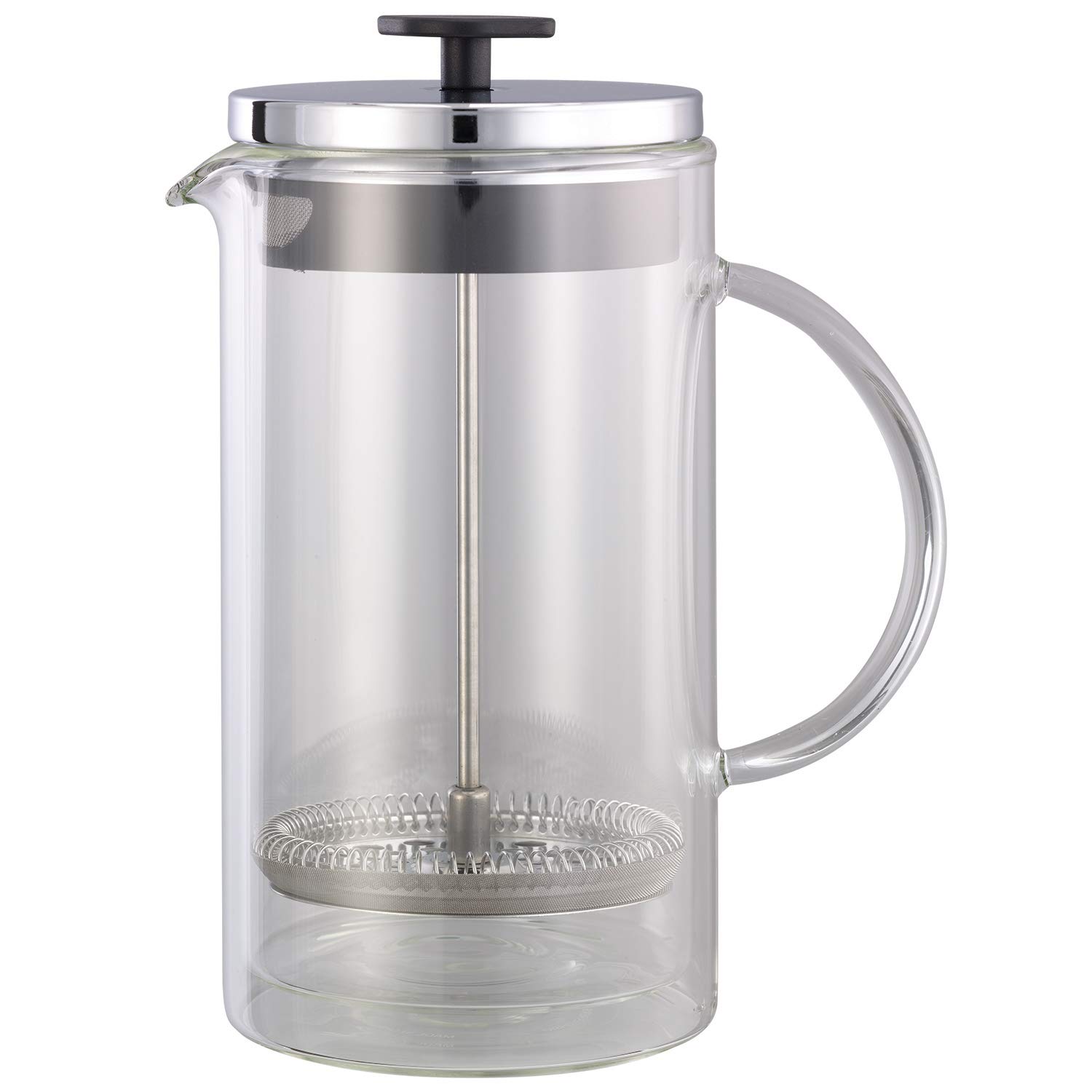 Service Ideas T899SR Double Wall Insulated Coffee Press - 33.8 oz Glass French Press with Chrome Plated Stainless Steel Filter - Perfect for Home, Office & Camping Brewing