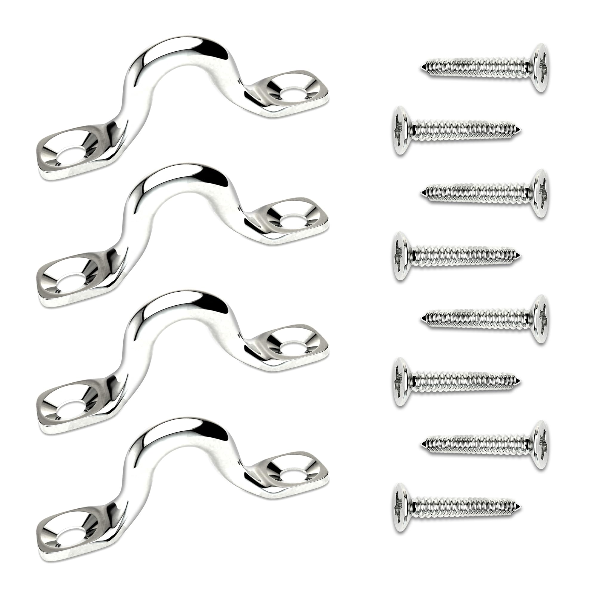 Heavy Duty 304 Stainless Steel Ceiling Hooks with Screws - 4 Pack (2.1 Inch) for Hanging Plants, Lights & Home Decor - Rustproof Metal Pad Eye Plates for Drop Ceiling & Wall Mounting