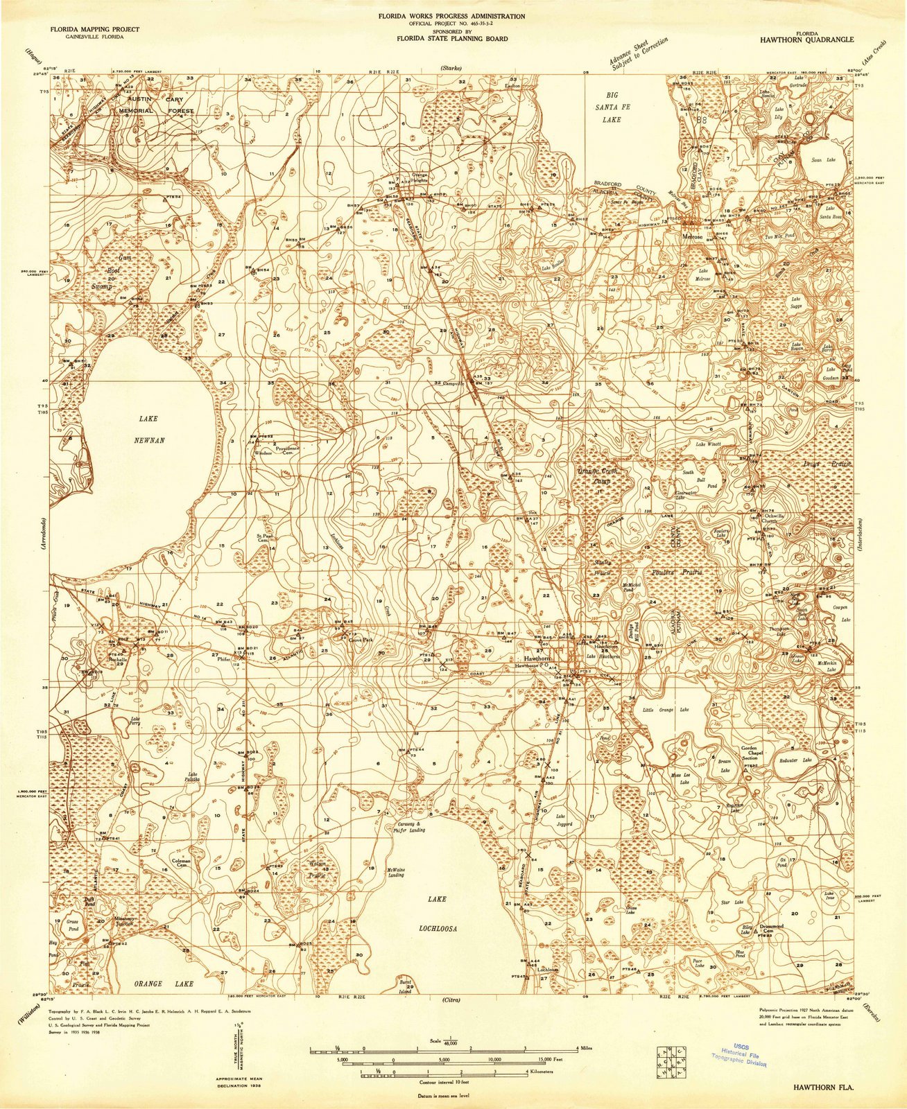 1938 Hawthorn, FL USGS Historical Topographic Map - 35x44 Inch Vintage Florida Wall Art - Perfect for Home Decor, Office & Classroom Geography Displays