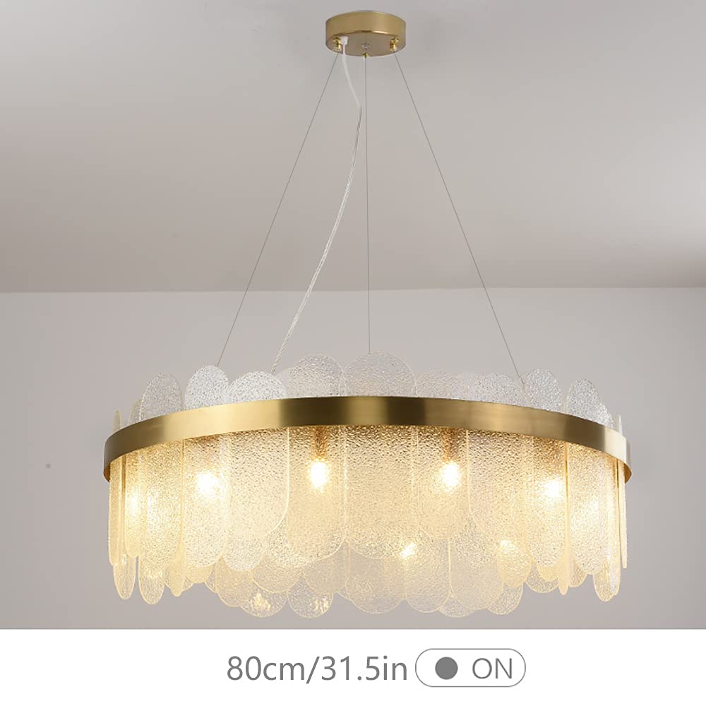 Modern Round Chandelier 9-Light - Contemporary Luxury Glass Pendant Ceiling Light 23.6 Inch - Gold Finish - Perfect for Living Room, Bedroom, Dining Room & Kitchen Island Lighting - Elegant Home Decor & Interior Design Accent