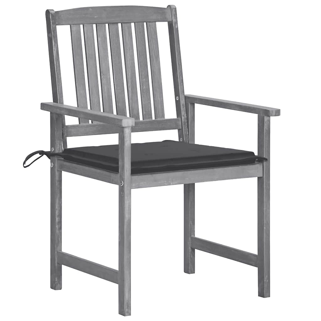 8X Solid Acacia Wood Patio Chairs with Cushions - Outdoor Dining Furniture Set for Garden, Backyard, Terrace - Weather-Resistant Gray Wooden Seating for Relaxing & Entertaining