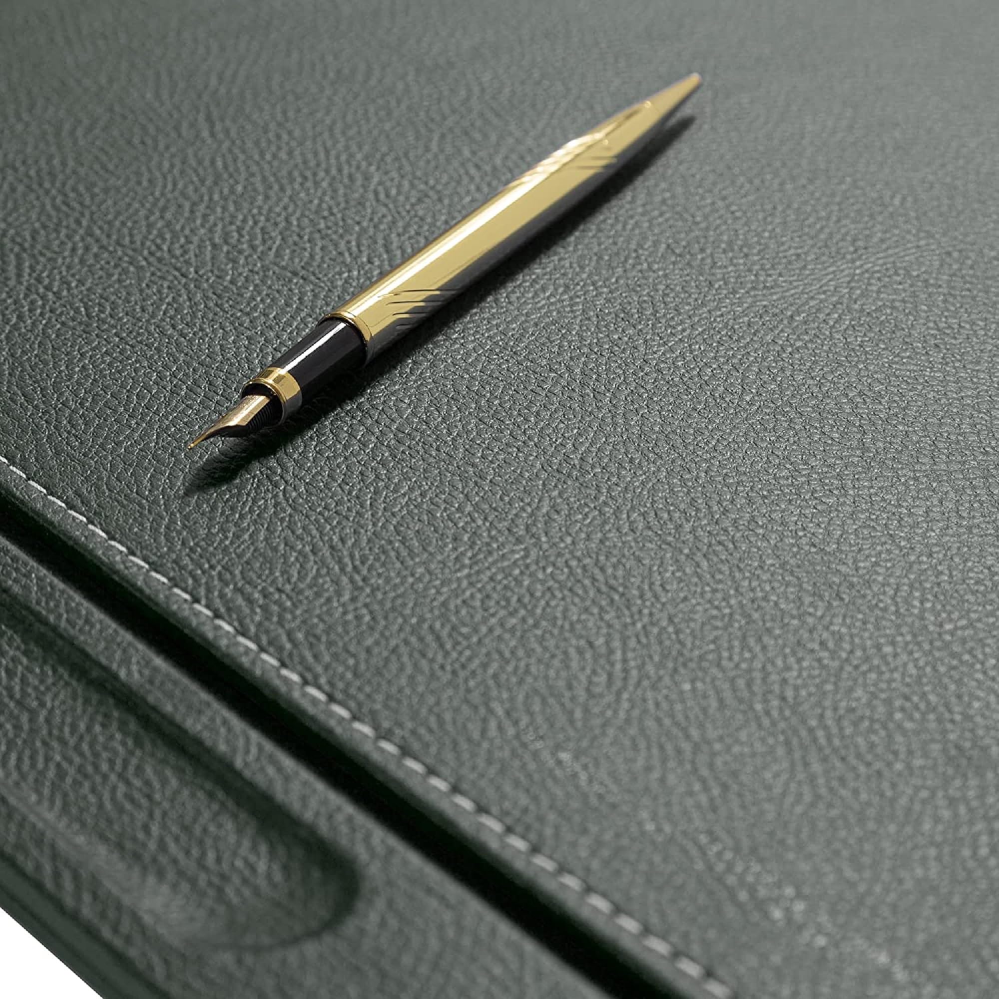 Premium Bonded Leather Desk Pad Set - Green Office Desk Organizer with Pen Holder & Accessories for Home & Office Workspace Organization