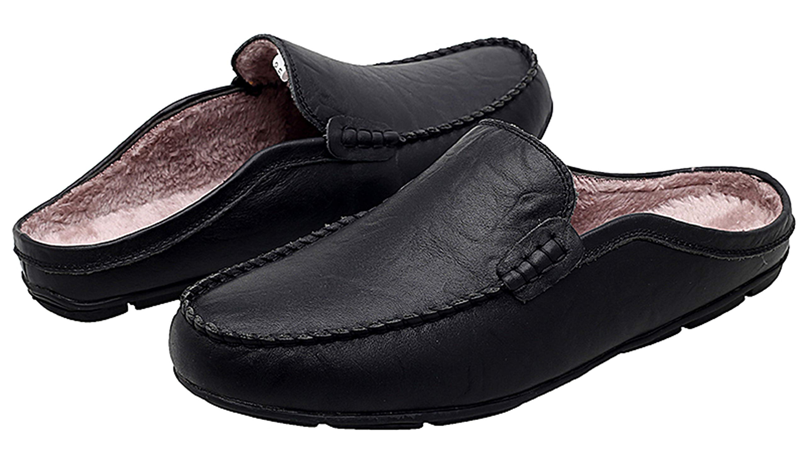 Go Tour Men's Mules Clog Slippers - Breathable Leather Slip-On Loafers with Punching Design for Casual Wear | Perfect for Home, Office & Outdoor Comfort