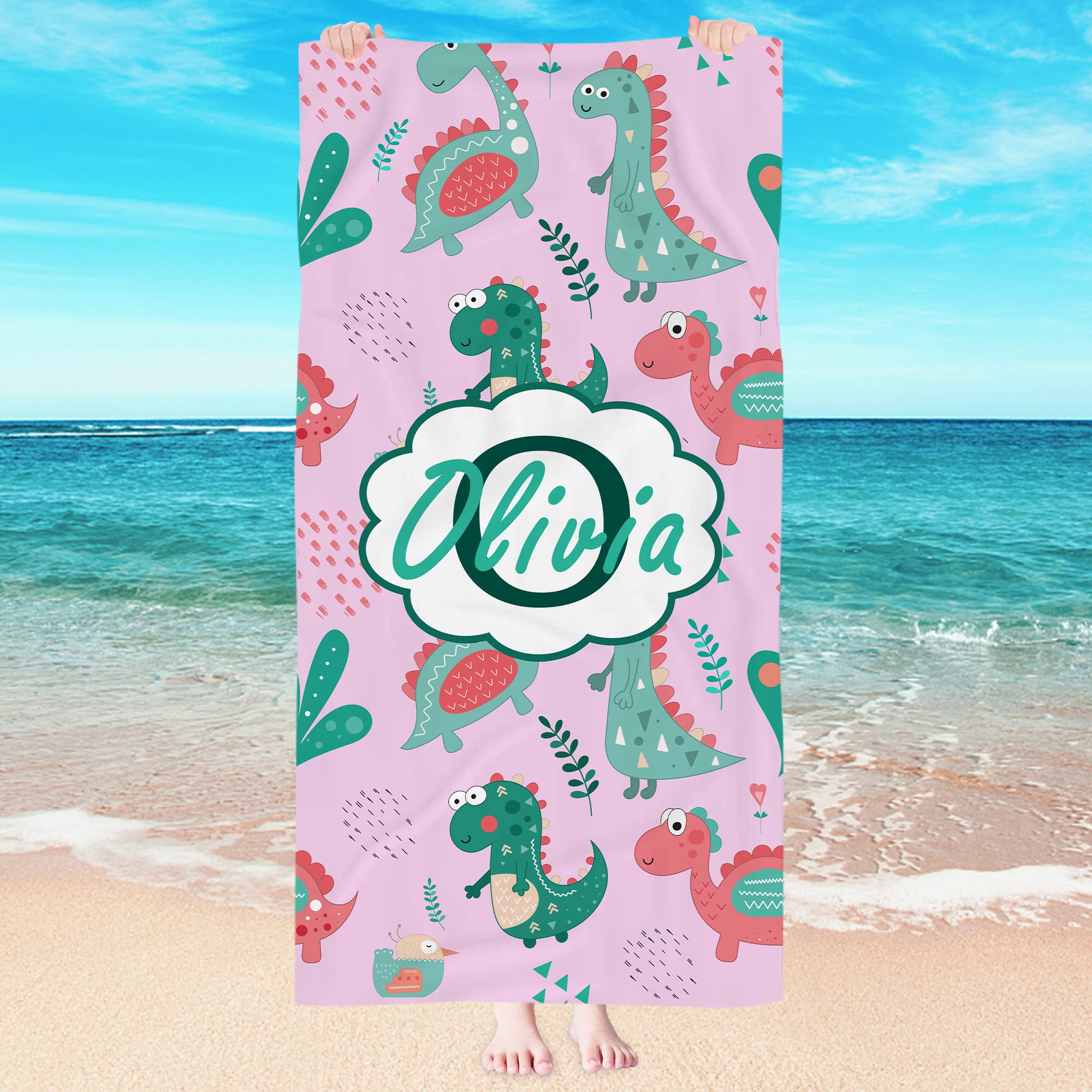 Custom Monogrammed Kids Beach Towels for Girls - Personalized Name, Quick-Dry Super Soft Absorbent Cotton - Perfect for Pool, Beach, Swim & Bath - Ideal Birthday Gift for Toddlers & Children