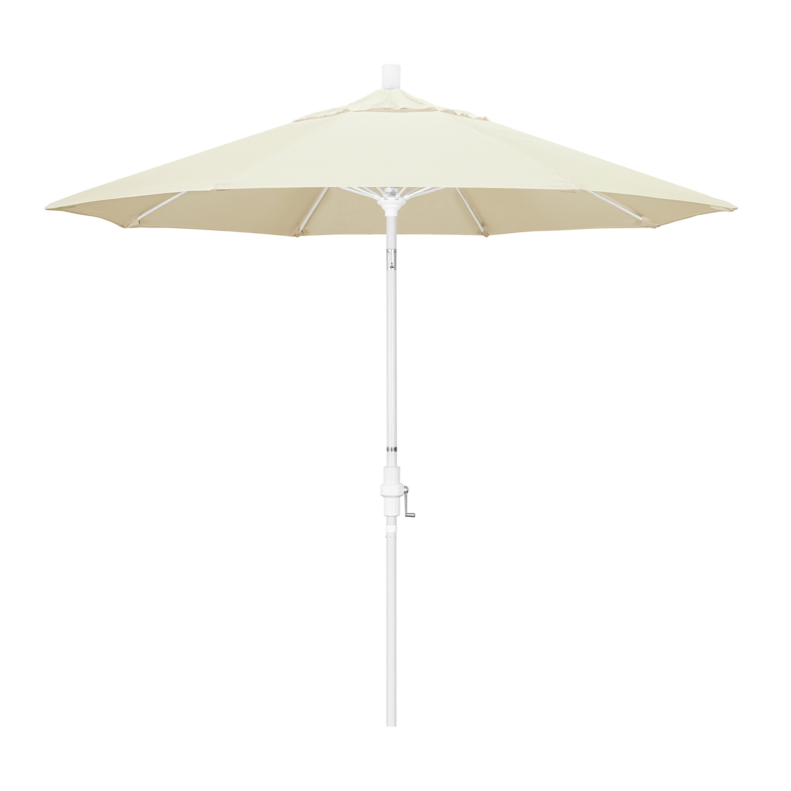 9' Round California Patio Umbrella with Crank Lift & Tilt - Aluminum Pole & Fiberglass Ribs - White Canvas for Outdoor Dining, Poolside & Garden Relaxation